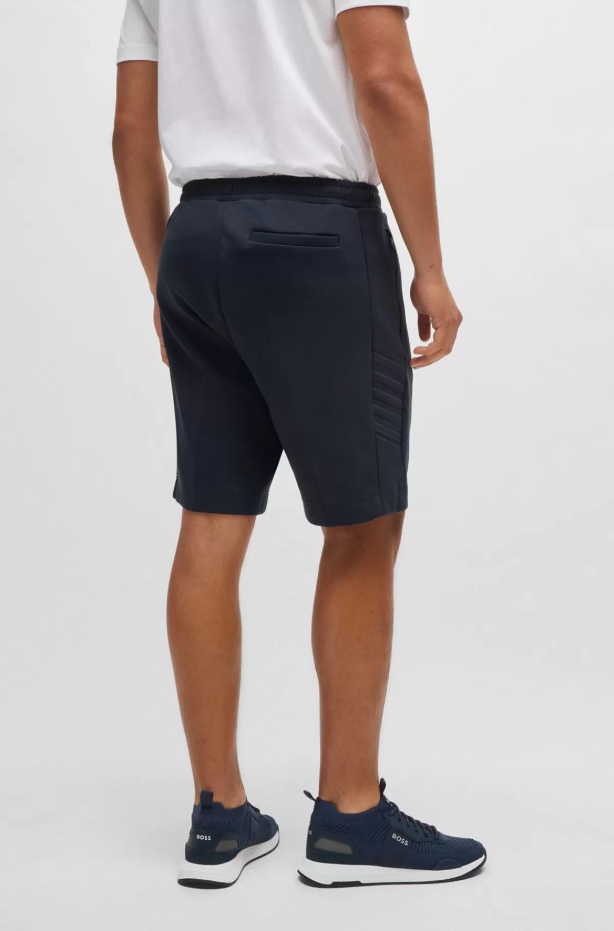 HUGO BOSS Shorts I Bomuld Med Stræk Og En Præget Grafik Mørkeblå Outlet