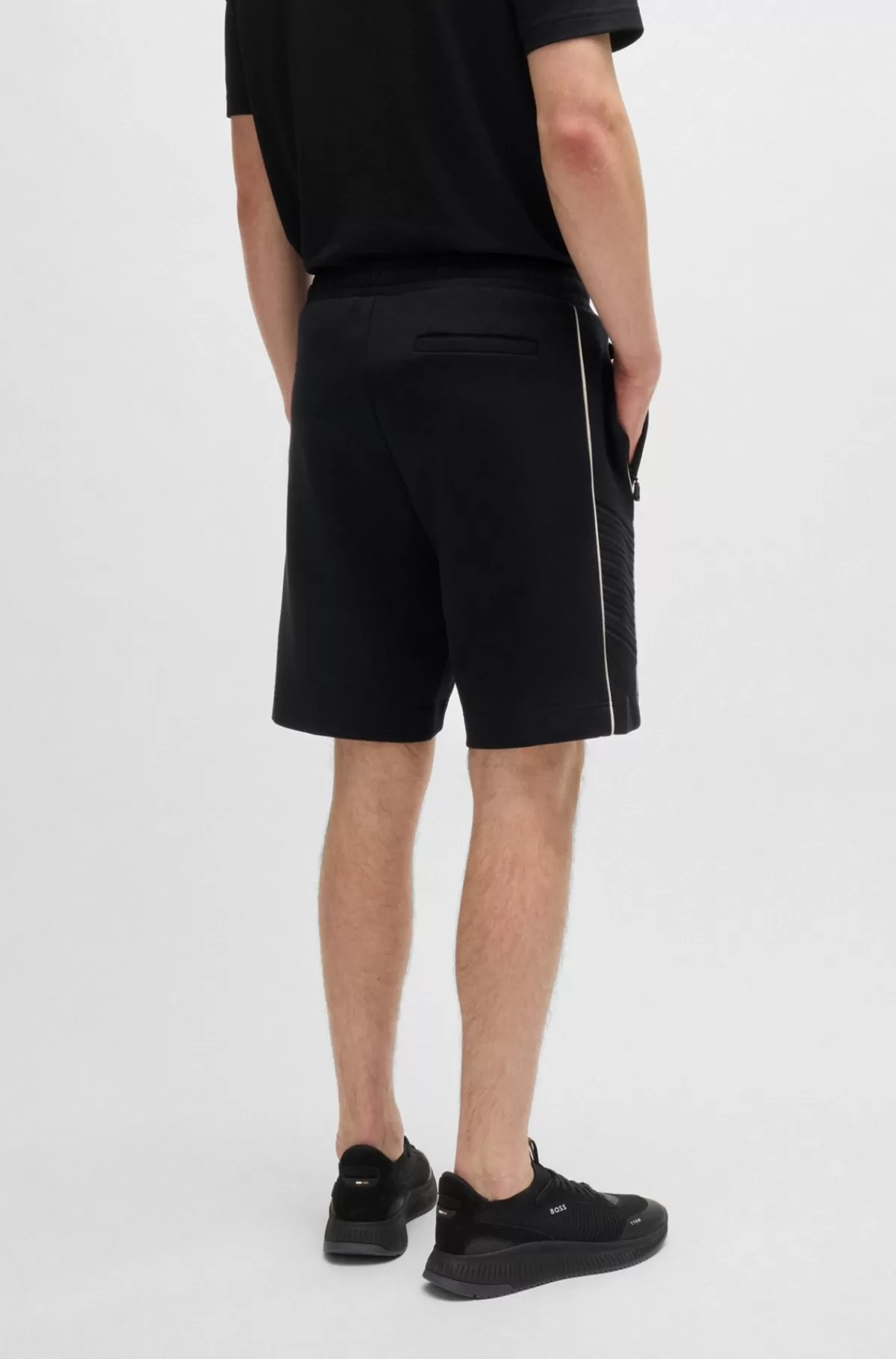 HUGO BOSS Shorts I Bomuld Med Stræk Og En Præget Grafik Sort Sale