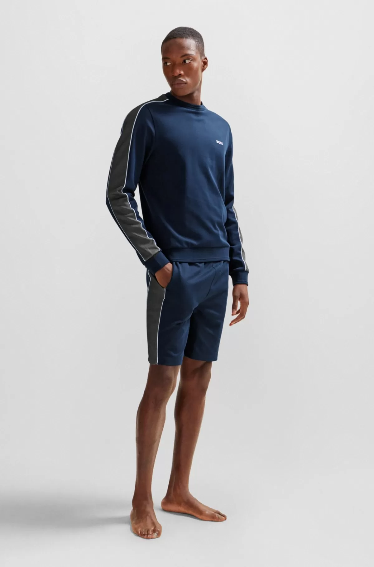 HUGO BOSS Shorts I Bomuldsblanding Med Broderet Logo Mørkeblå Outlet