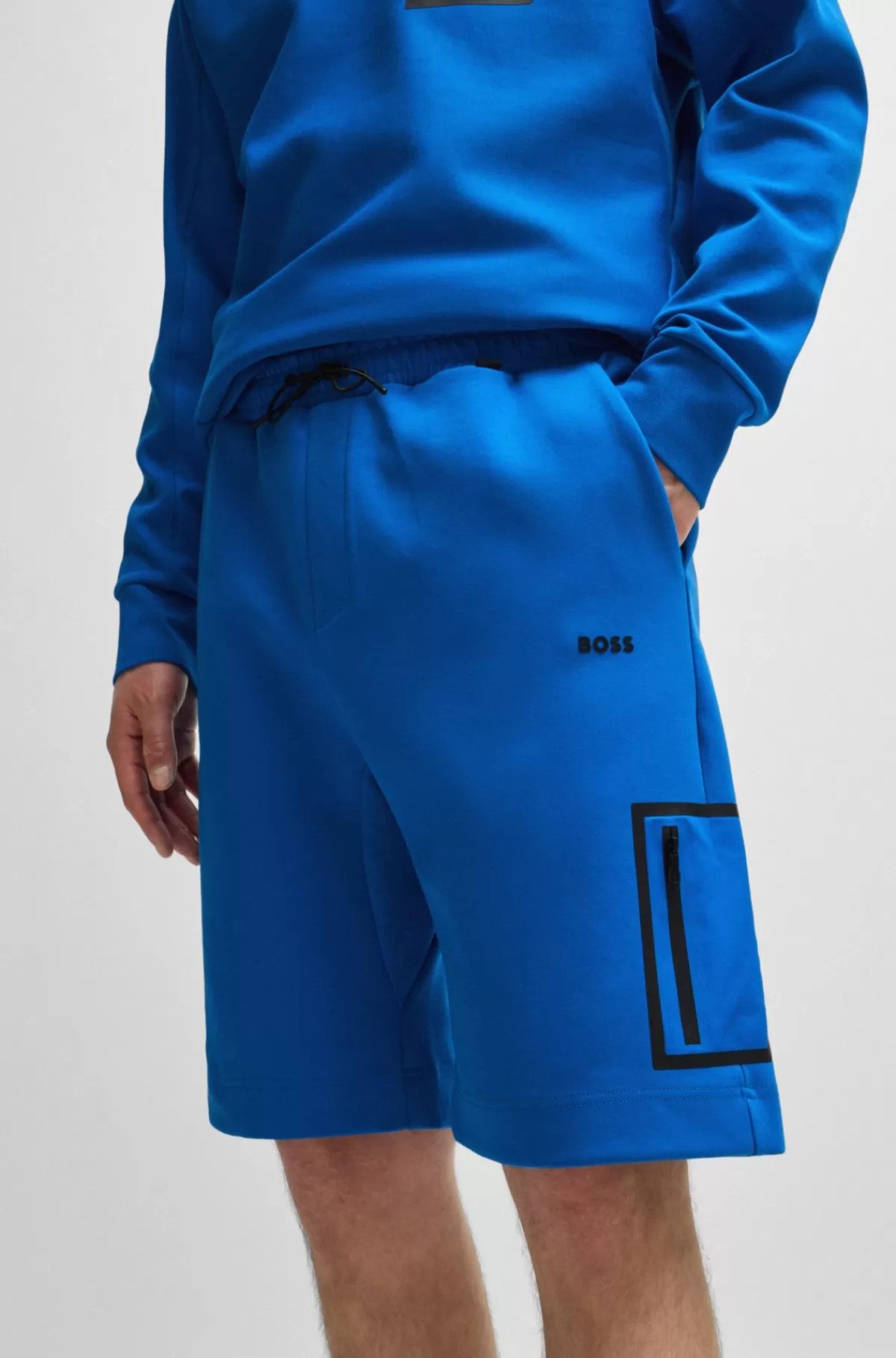 HUGO BOSS Shorts I Bomuldsblanding Med Dekorativt, Reflekterende Logoprint Blå Online