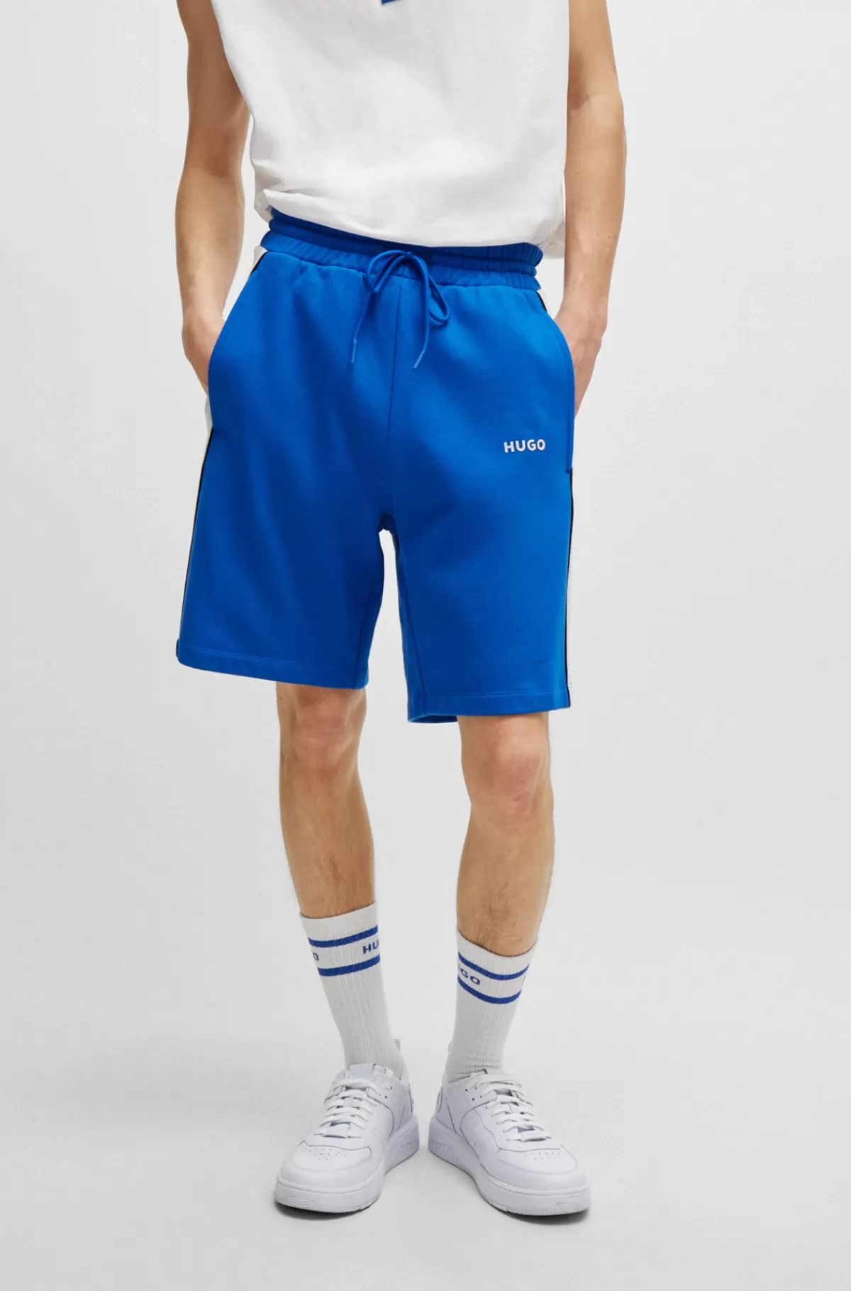 HUGO BOSS Shorts I Bomuldsfrotté Med Colour Blocking Og Kontrastpaneler Blå Hot
