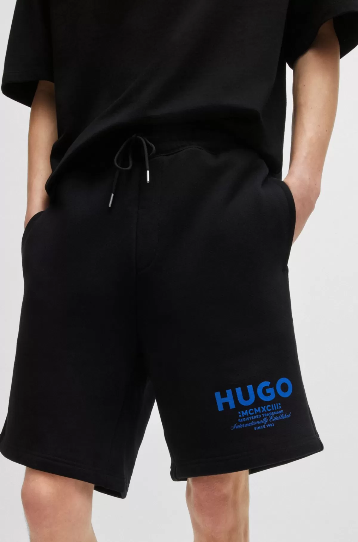 HUGO BOSS Shorts I Bomuldsfrotté Med Løbegang Og Logoprint Sort Sale