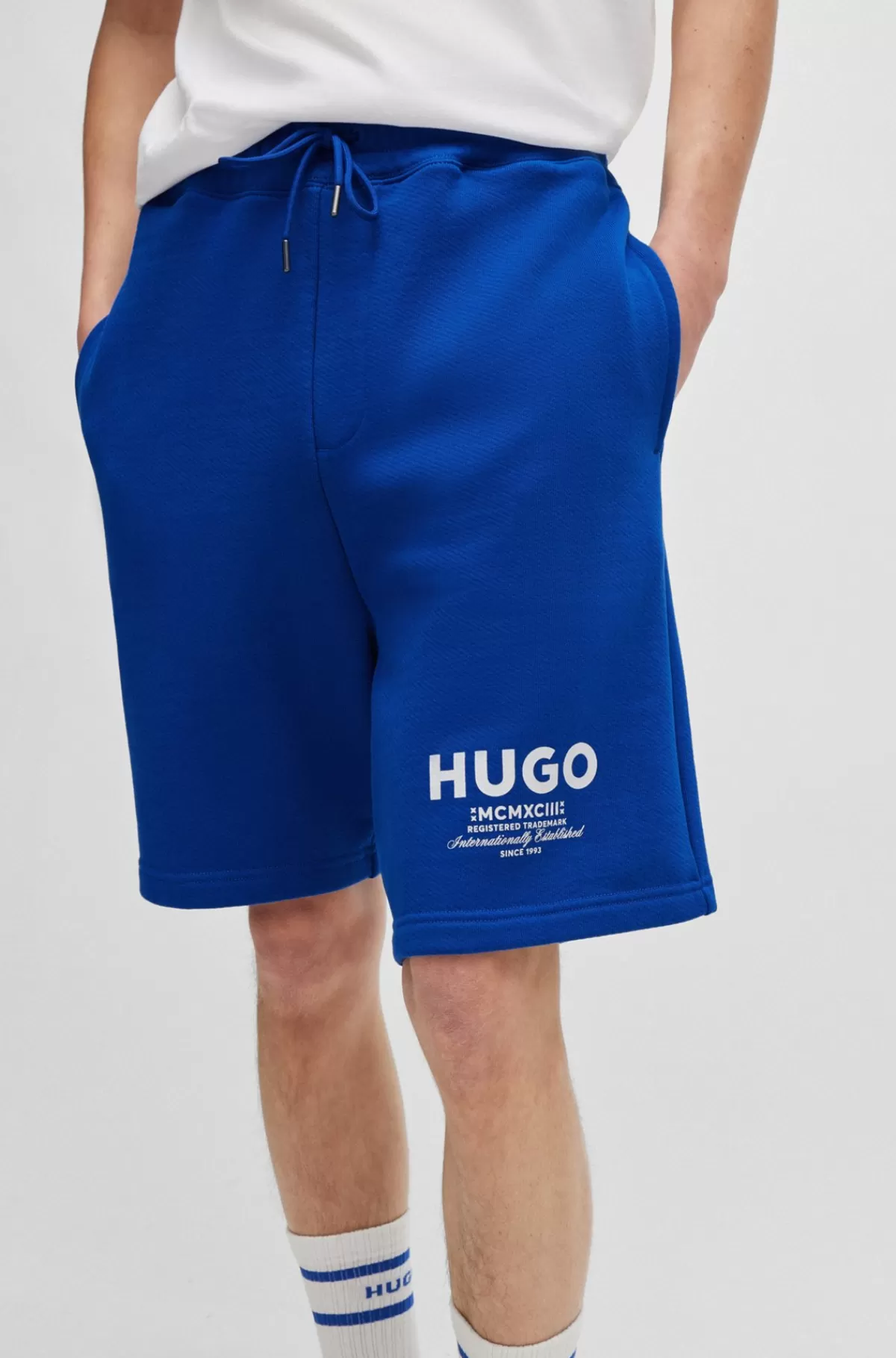 HUGO BOSS Shorts I Bomuldsfrotté Med Løbegang Og Logoprint Blå Flash Sale