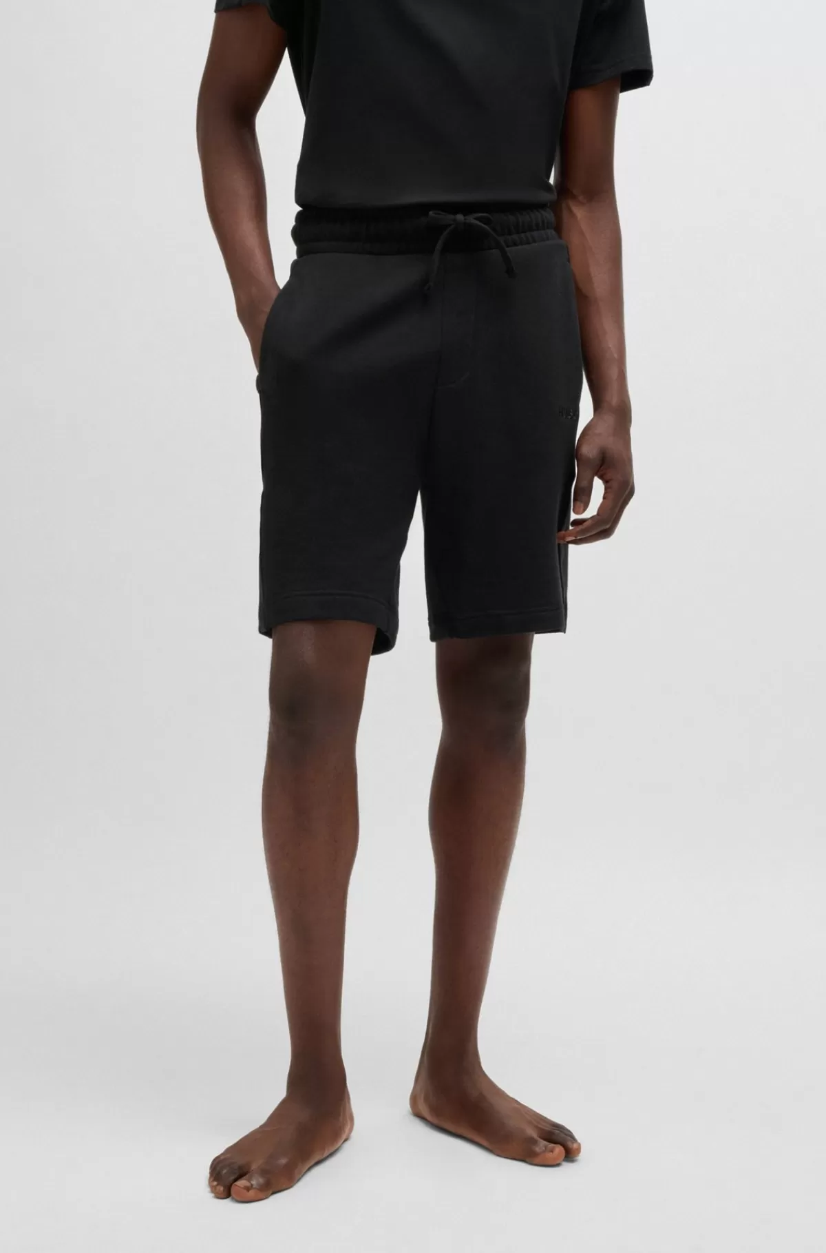 HUGO BOSS Shorts I Bomuldsfrotté Med Logobånd I Sidesømmen Sort Cheap