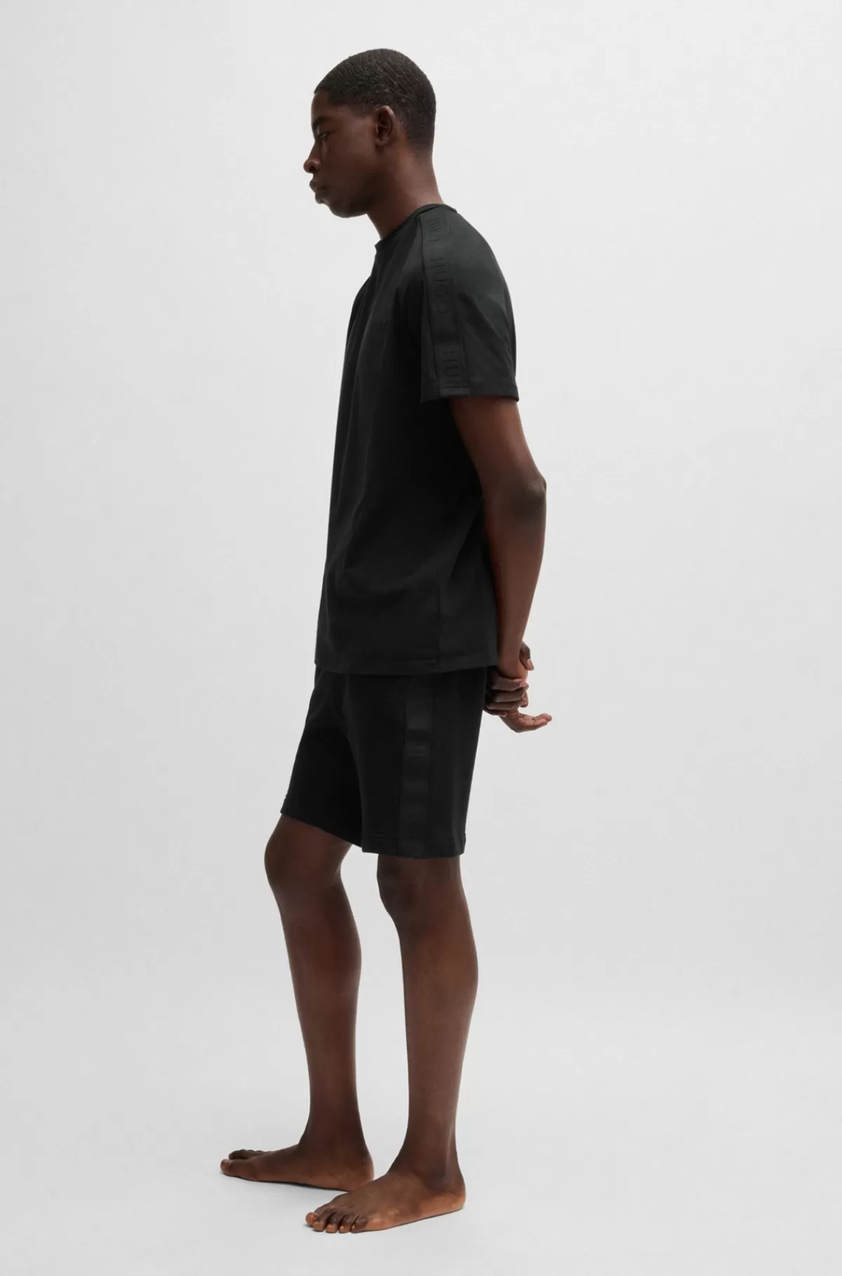 HUGO BOSS Shorts I Bomuldsfrotté Med Logobånd I Sidesømmen Sort Cheap