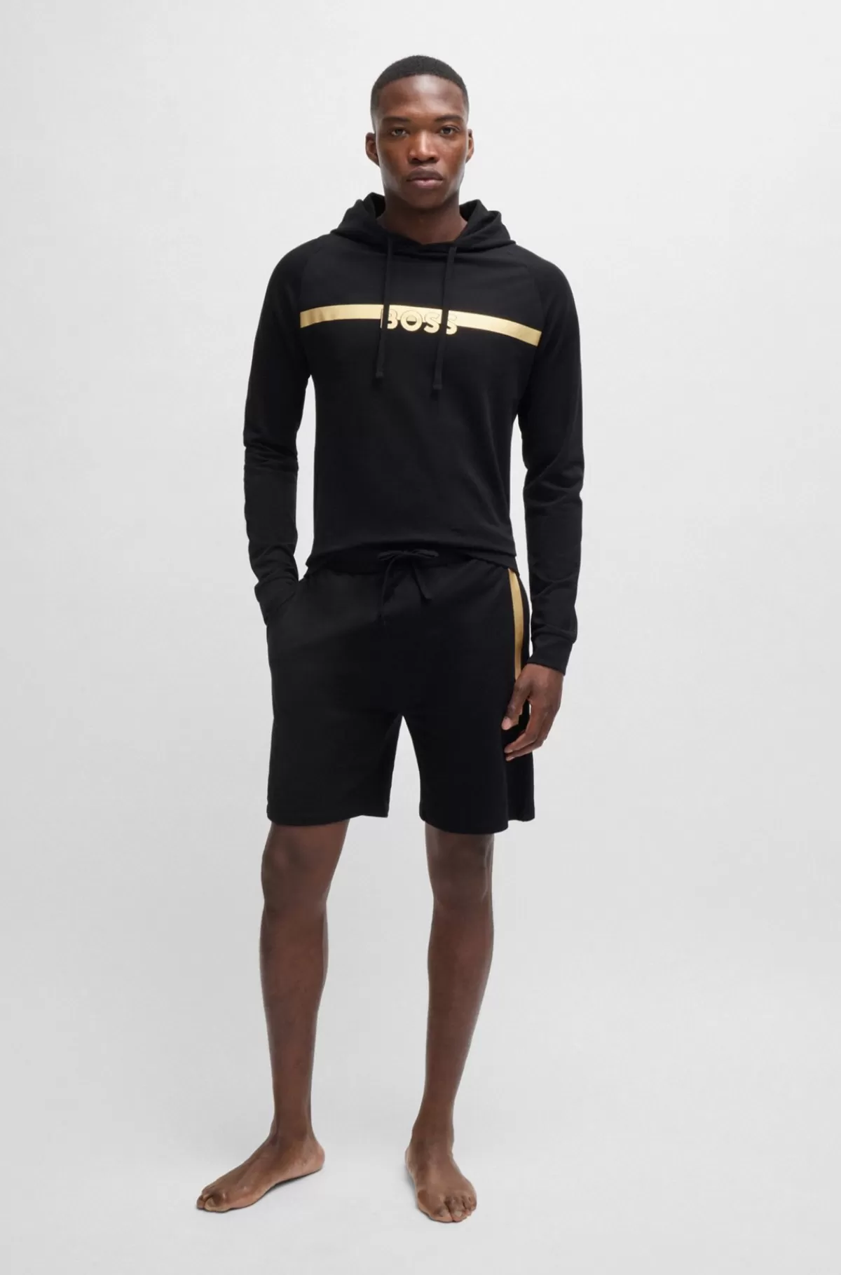 HUGO BOSS Shorts I Bomuldsfrotté Med Metallisk Logo Sort Clearance