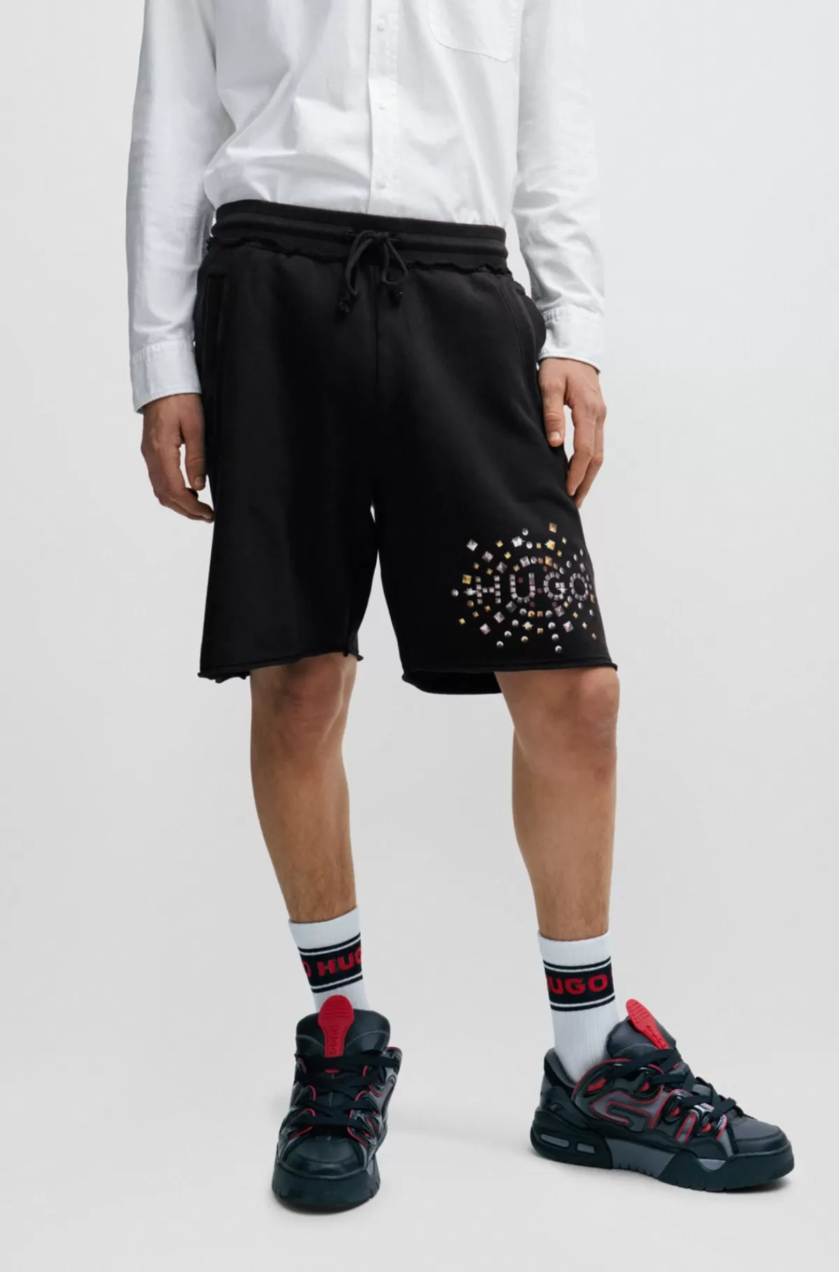 HUGO BOSS Shorts I Bomuldsfrotté Med Nittegrafik Sort Shop