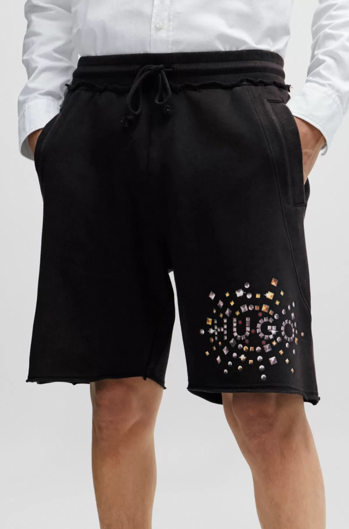 HUGO BOSS Shorts I Bomuldsfrotté Med Nittegrafik Sort Shop