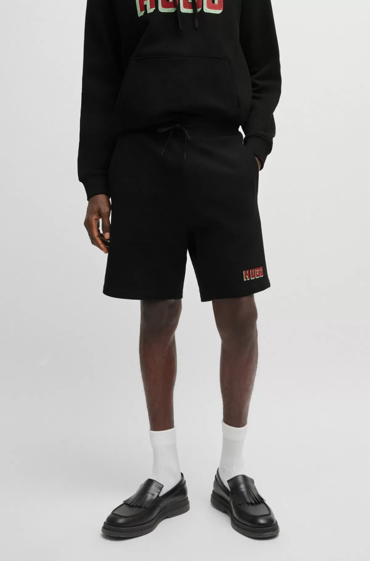 HUGO BOSS Shorts I Bomuldsfrotté Med Relaxed Fit Og Logodetalje Sort Outlet