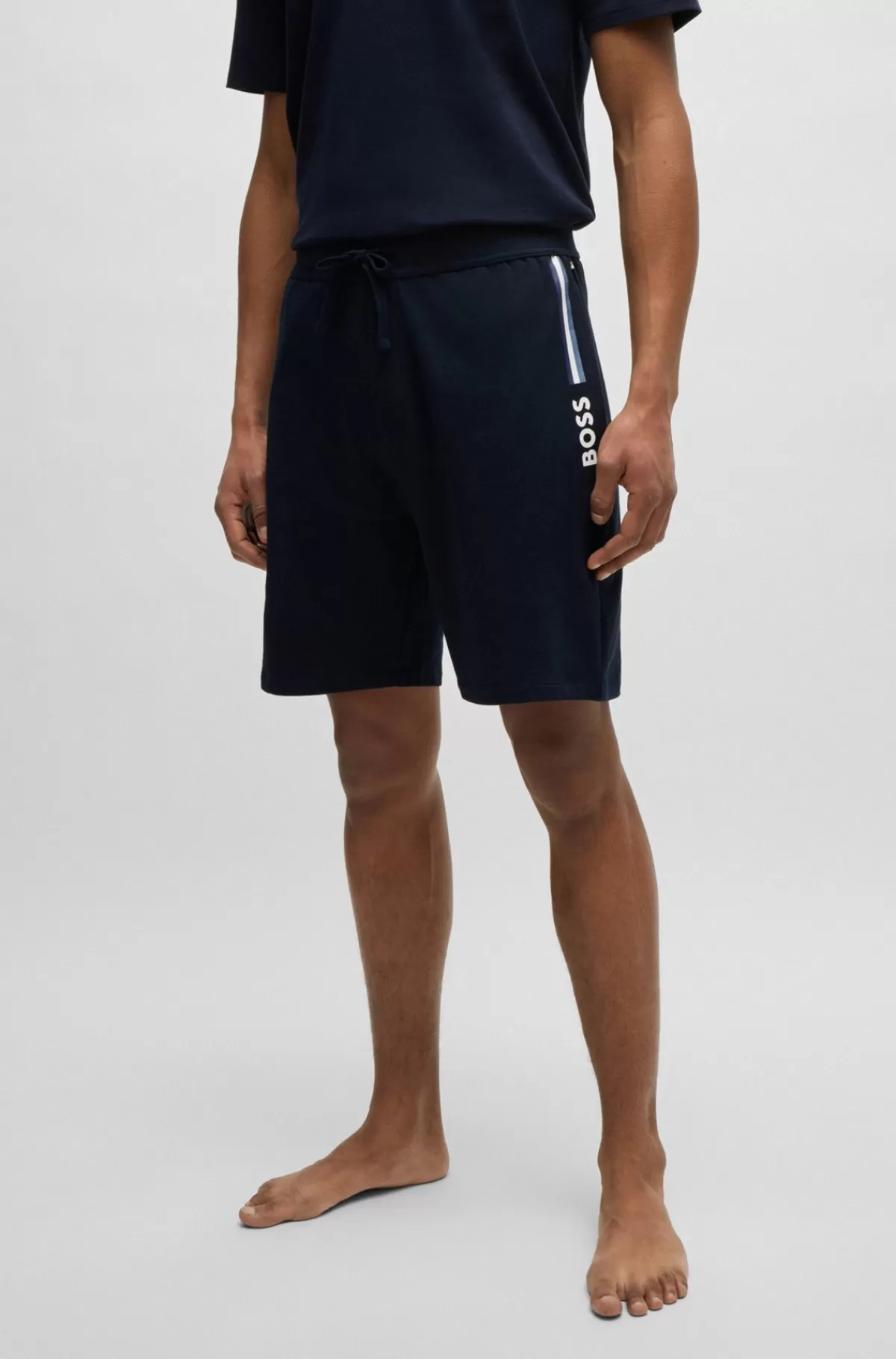 HUGO BOSS Shorts I Frotté Med Logodetalje Og Almindelig Talje Mørkeblå New