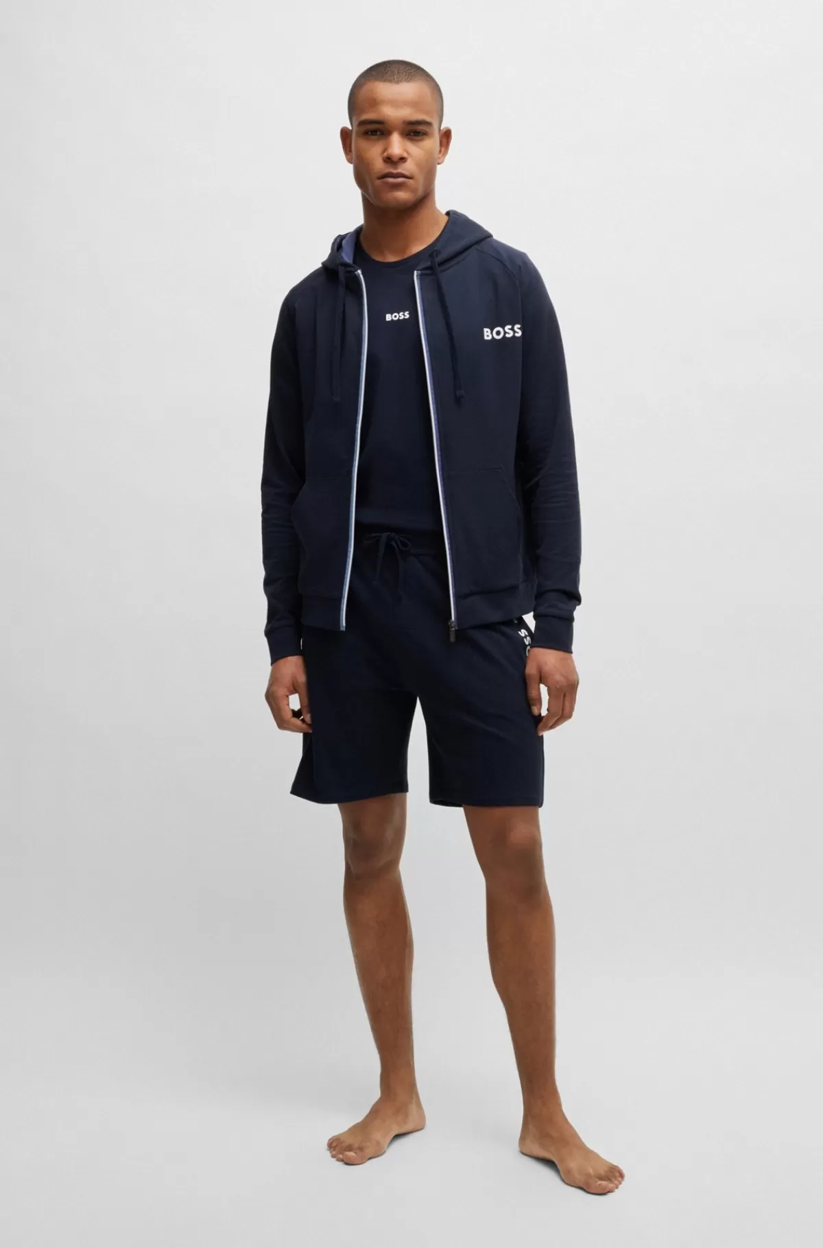 HUGO BOSS Shorts I Frotté Med Logodetalje Og Almindelig Talje Mørkeblå New