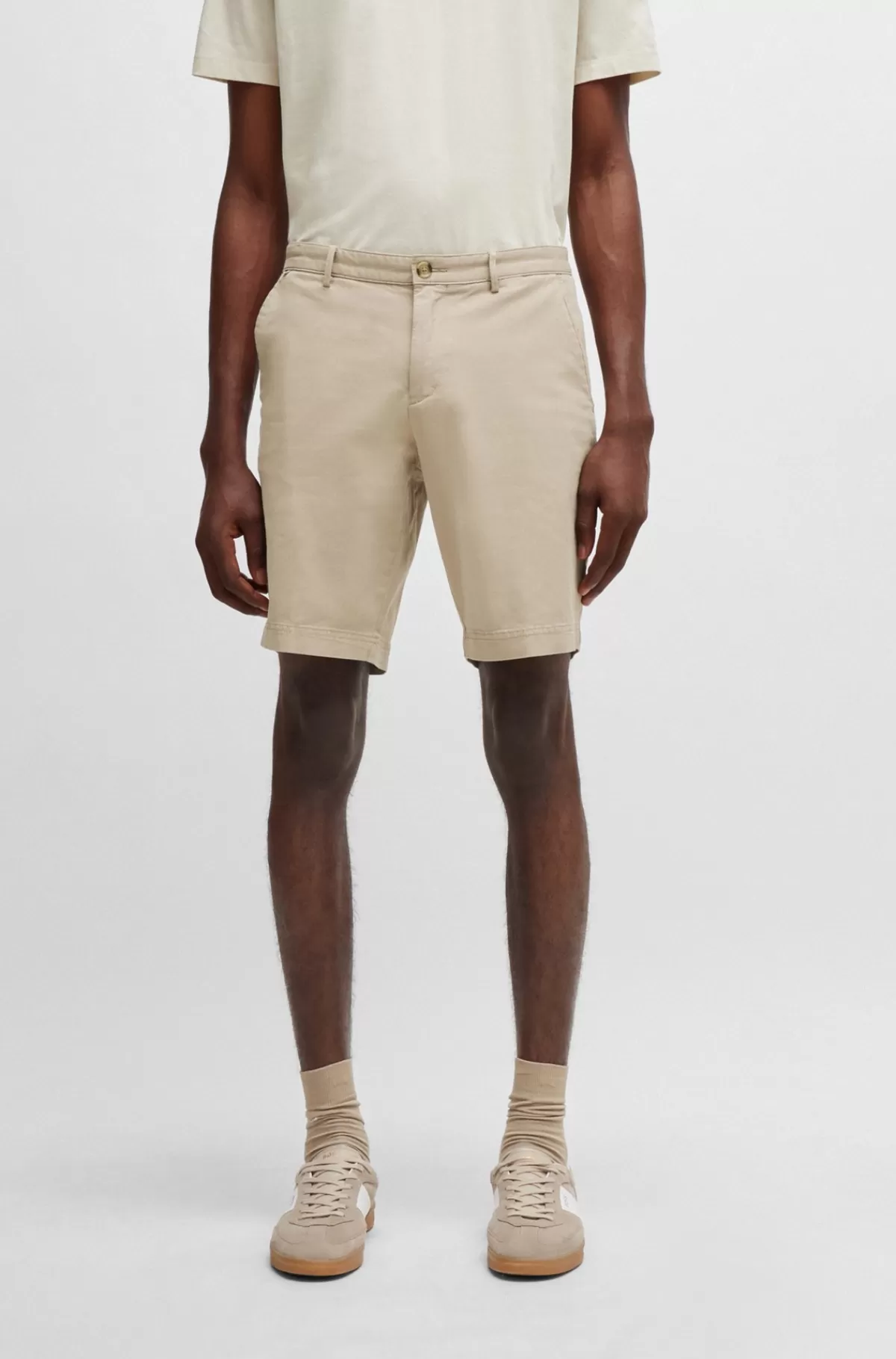 HUGO BOSS Shorts I Slim Fit Af Bomuldsgabardine Med Stræk Lys beige Flash Sale