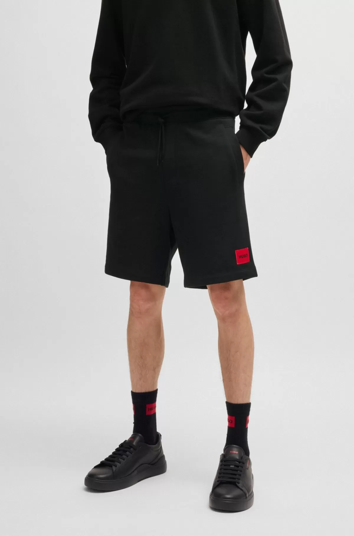 HUGO BOSS Shorts I Sweatkvalitet Af Bomuld Med Rødt Logomærkat Sort Outlet