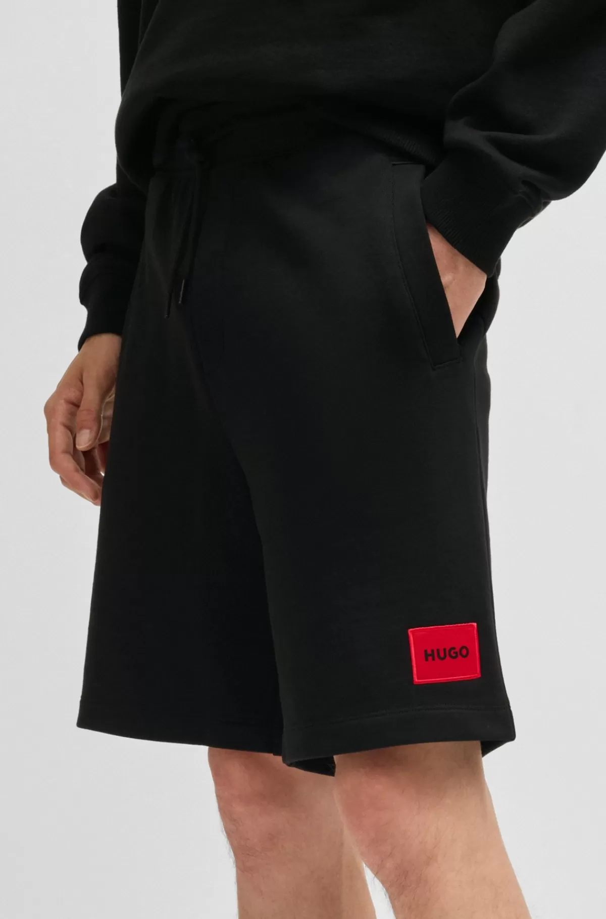 HUGO BOSS Shorts I Sweatkvalitet Af Bomuld Med Rødt Logomærkat Sort Outlet