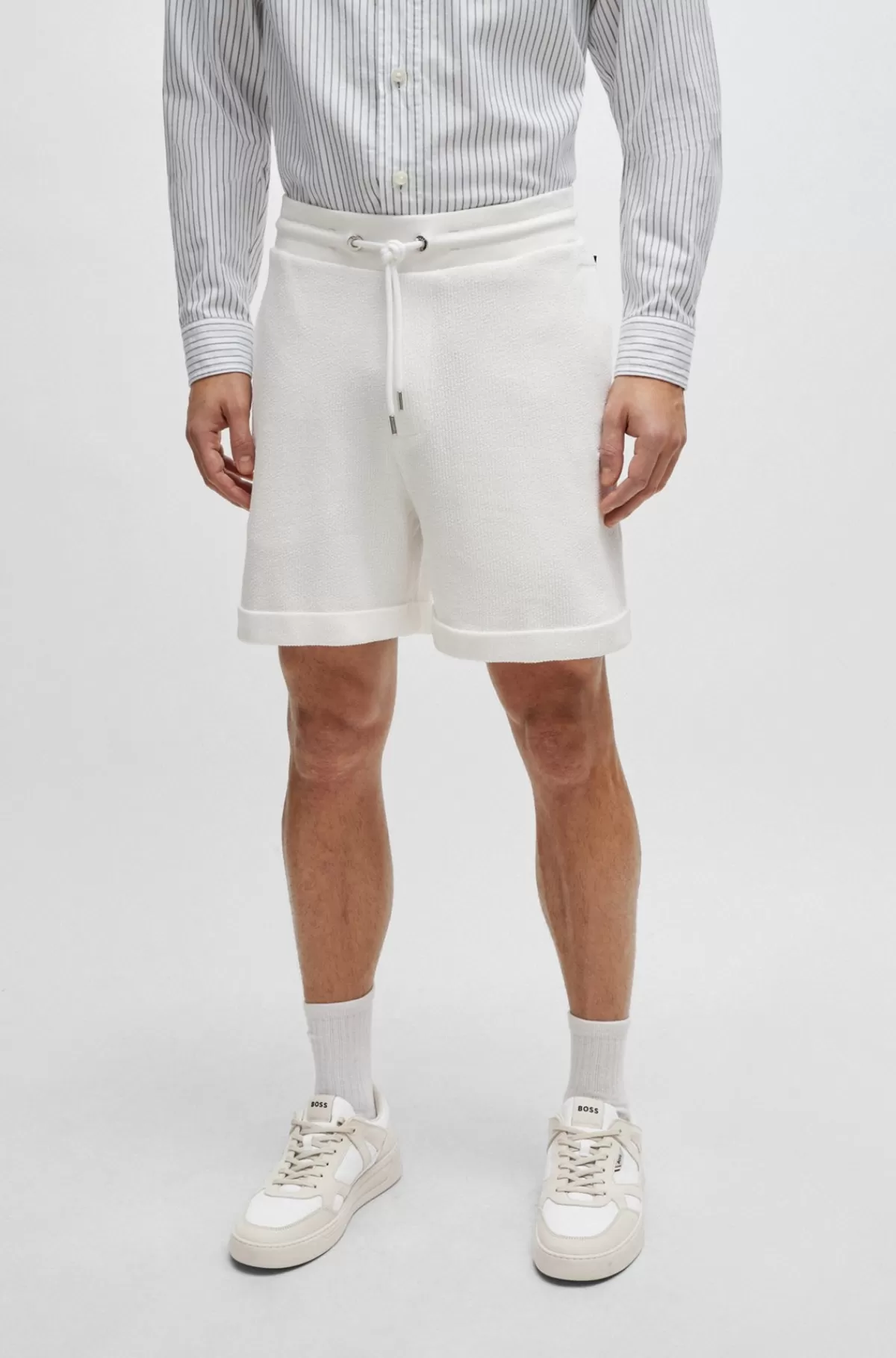 HUGO BOSS Shorts Med Oversize Fit Og Sølvfarvede Kanter Hvid Fashion