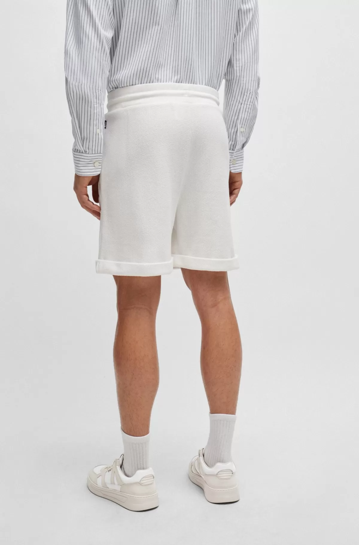 HUGO BOSS Shorts Med Oversize Fit Og Sølvfarvede Kanter Hvid Fashion