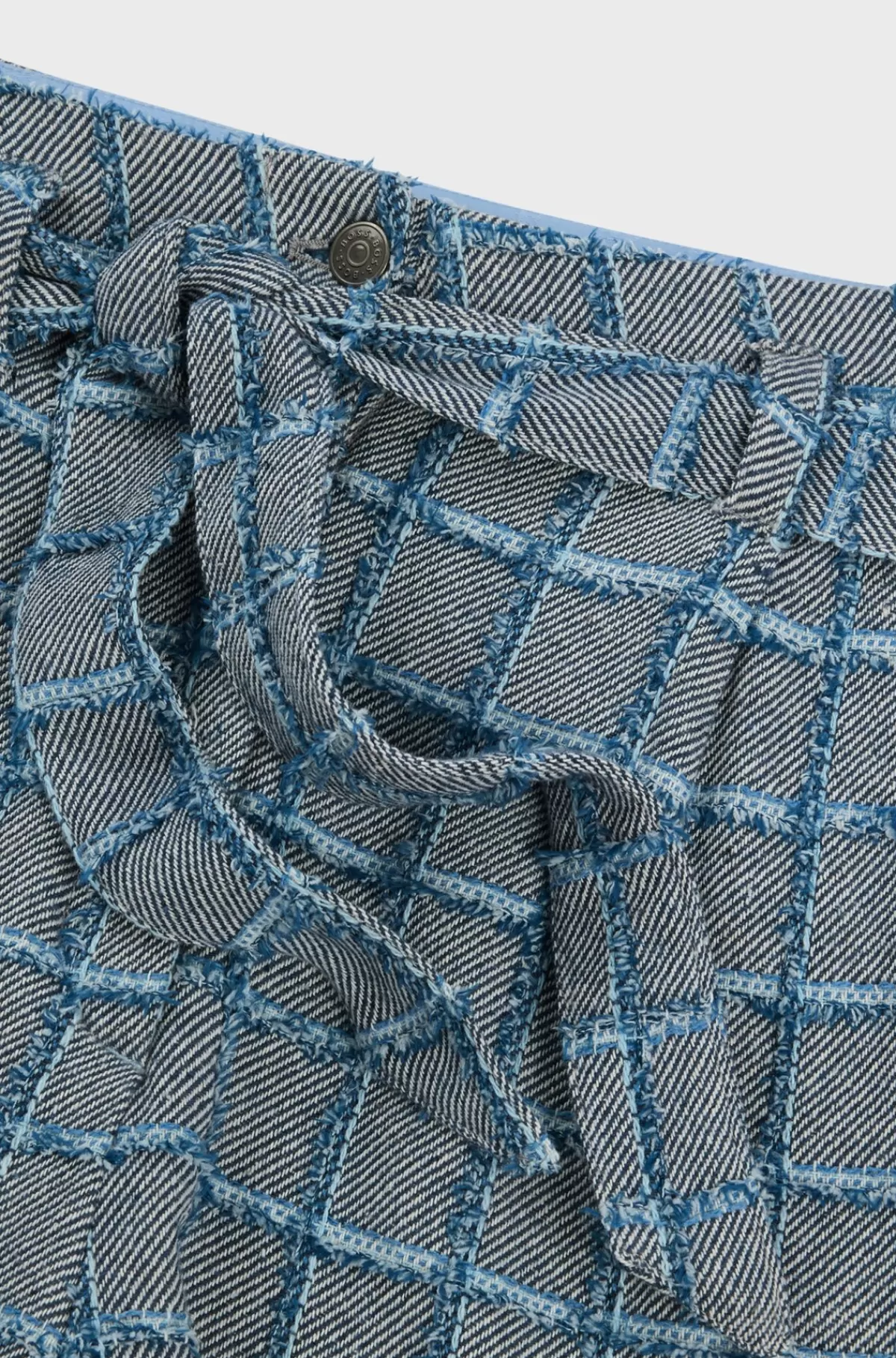 HUGO BOSS Shorts Med Paperbagtalje I Tweed Af Bomuldsblanding Med Denimtern Blå mønstret Clearance