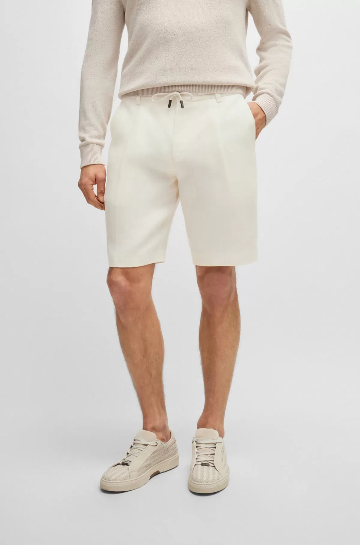 HUGO BOSS Shorts Med Sildebensfor, Træksnor Og Plissering Foran Hvid Hot
