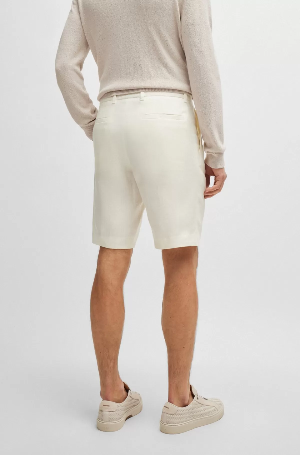 HUGO BOSS Shorts Med Sildebensfor, Træksnor Og Plissering Foran Hvid Hot