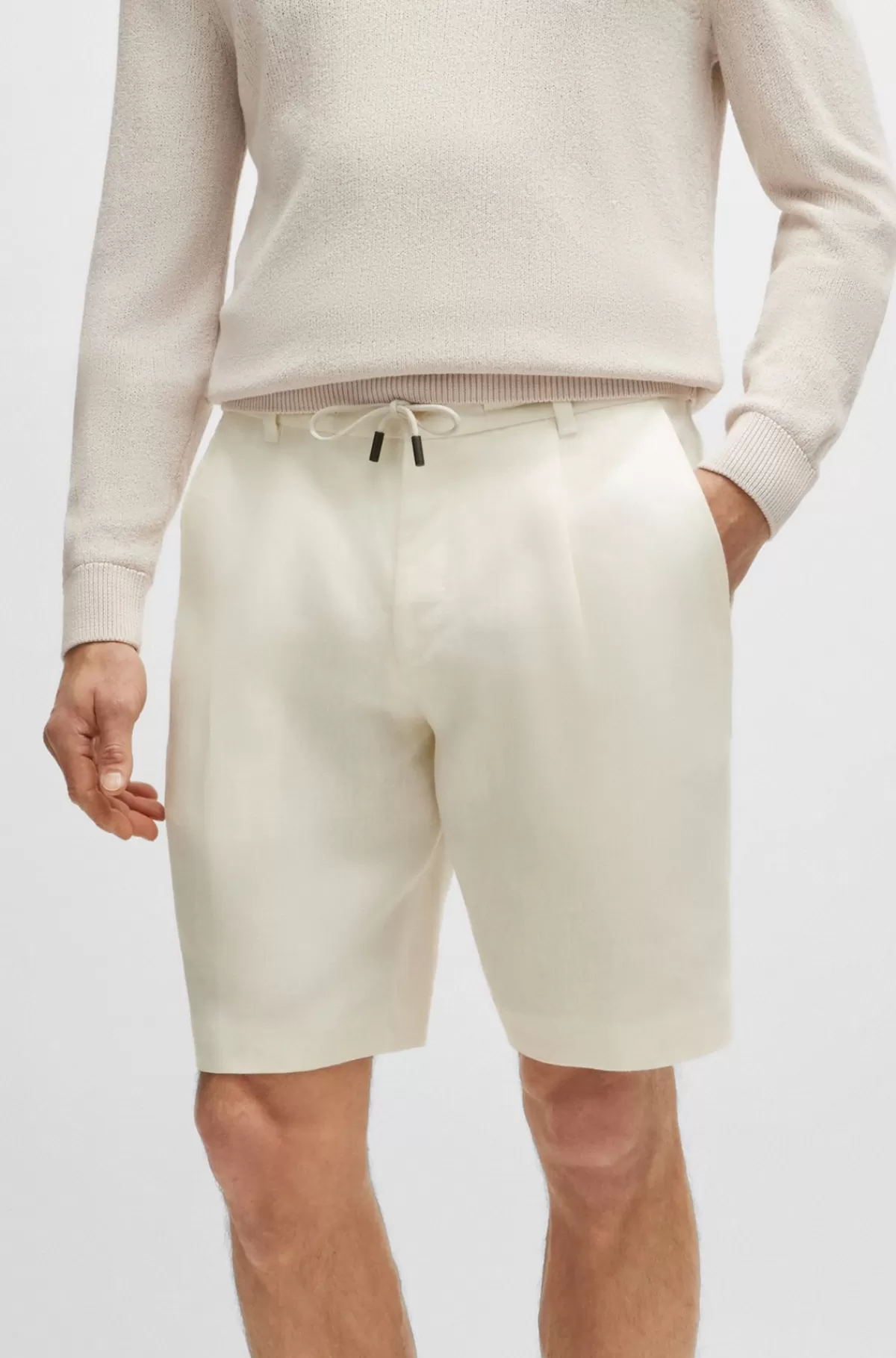 HUGO BOSS Shorts Med Sildebensfor, Træksnor Og Plissering Foran Hvid Hot