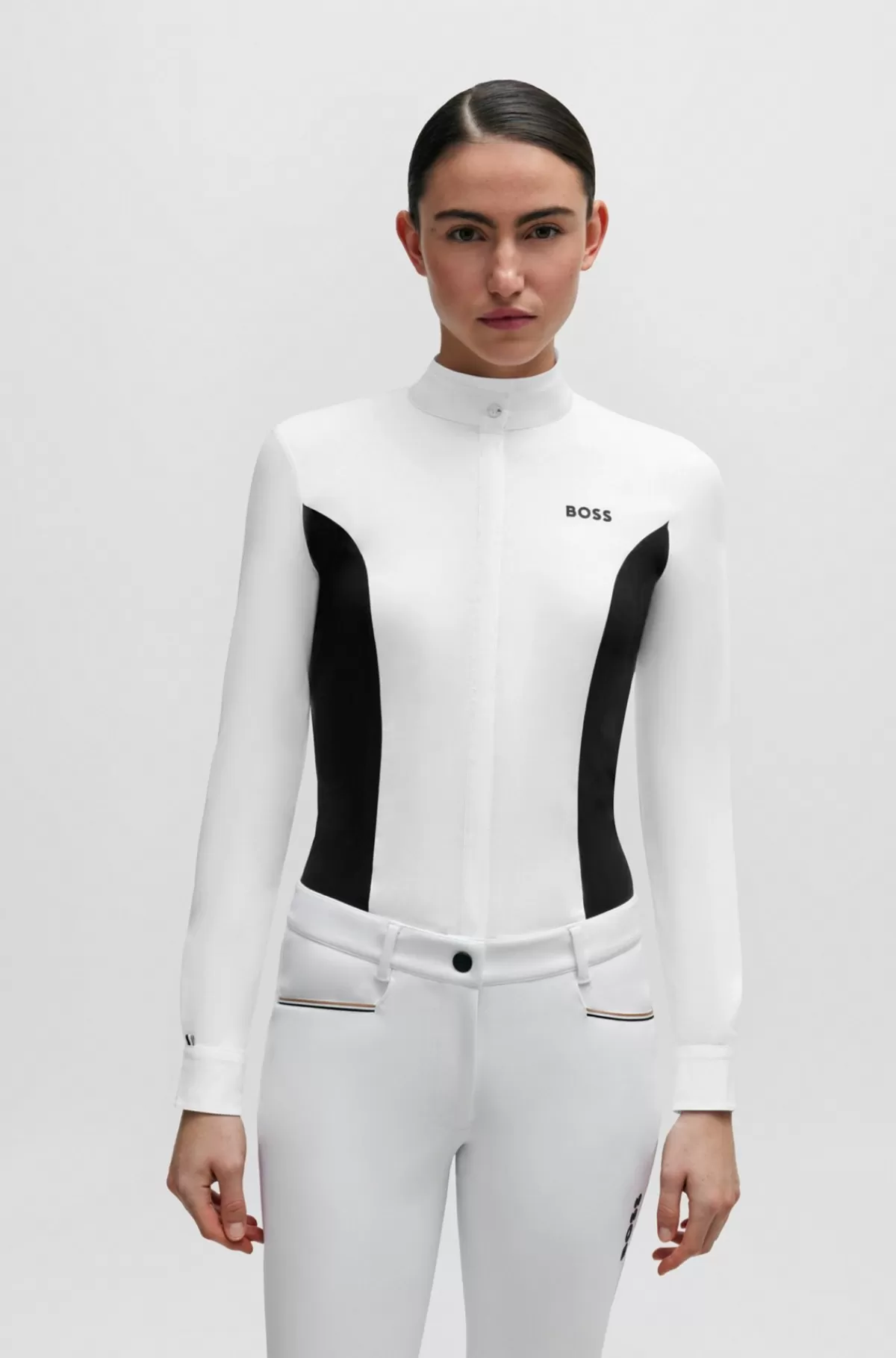 HUGO BOSS Showskjorte Til Hestesport Med Blomstret Print Og Marineblå Indlæg Hvid Shop