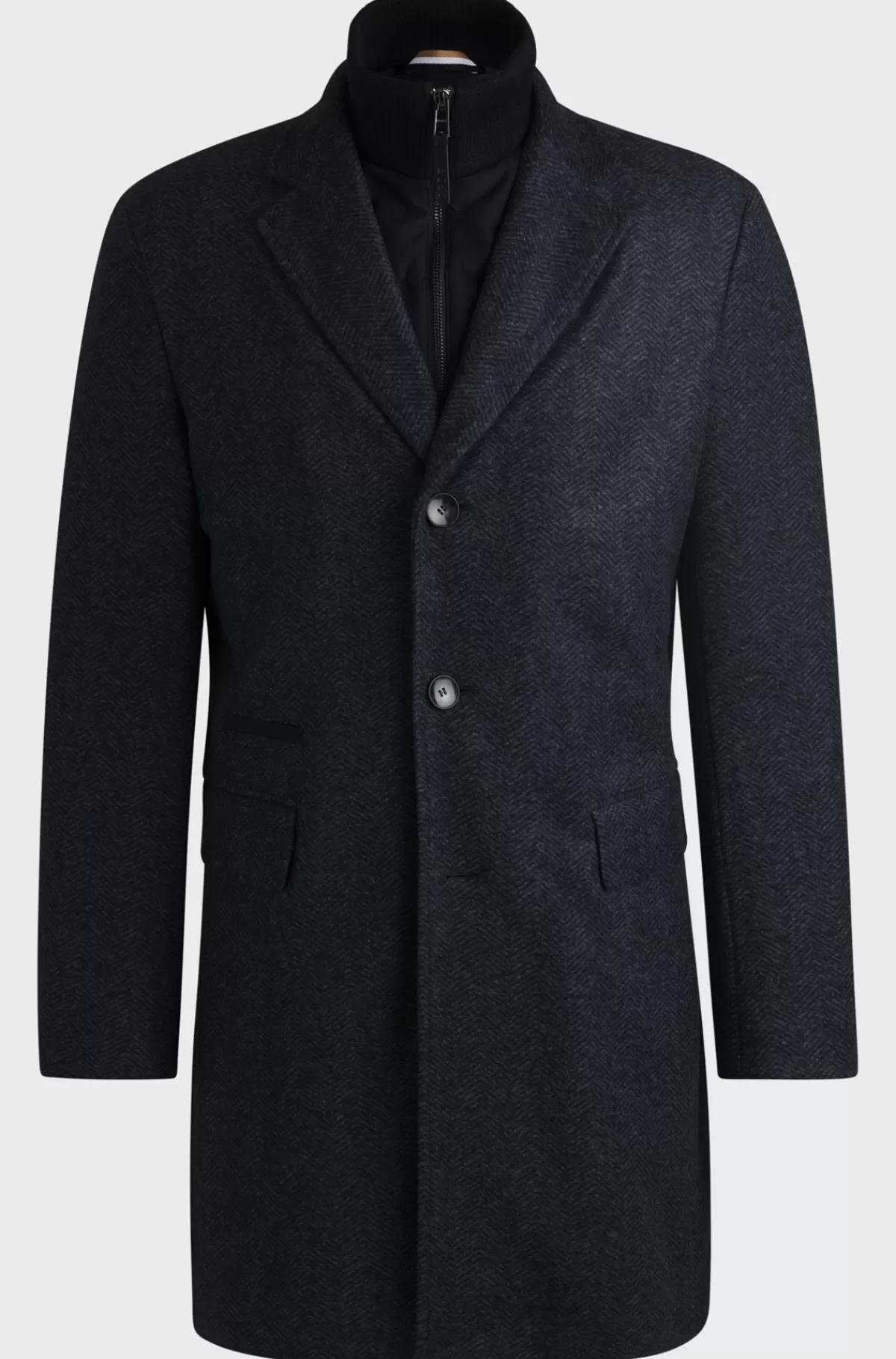 HUGO BOSS Sildebensvævet Helforet Slim Fit Frakke Med Aftagelig Inderside Med Lynlåslukning Mørkeblå Best Sale