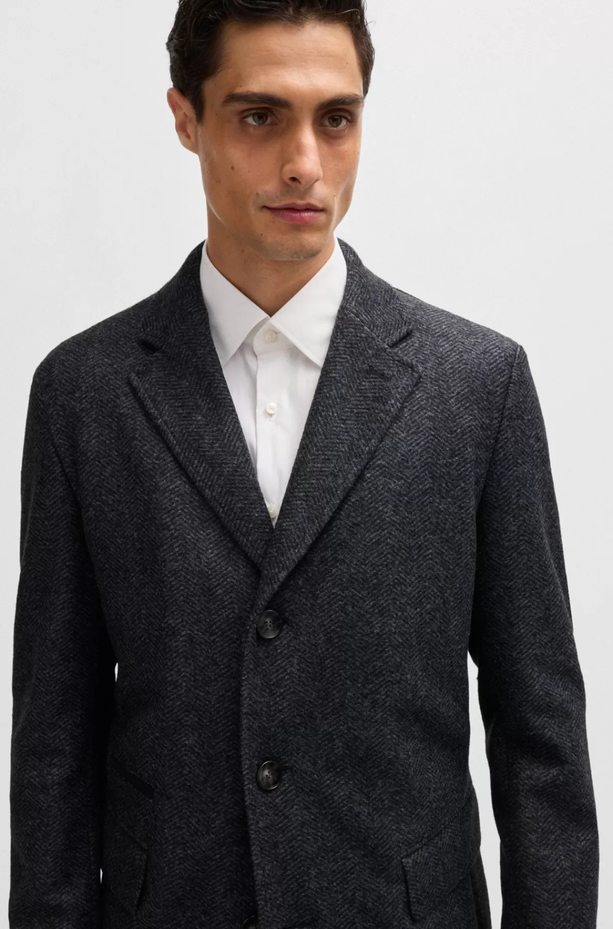 HUGO BOSS Sildebensvævet Helforet Slim Fit Frakke Med Aftagelig Inderside Med Lynlåslukning Mørkeblå Best Sale