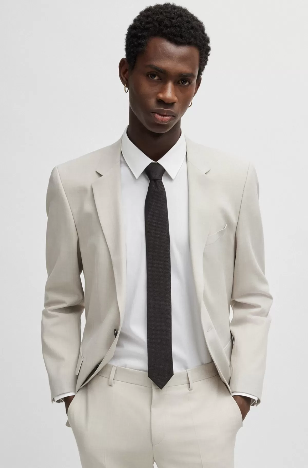 HUGO BOSS Silkeslips Med Jacquardmønster Overalt Sort Fashion