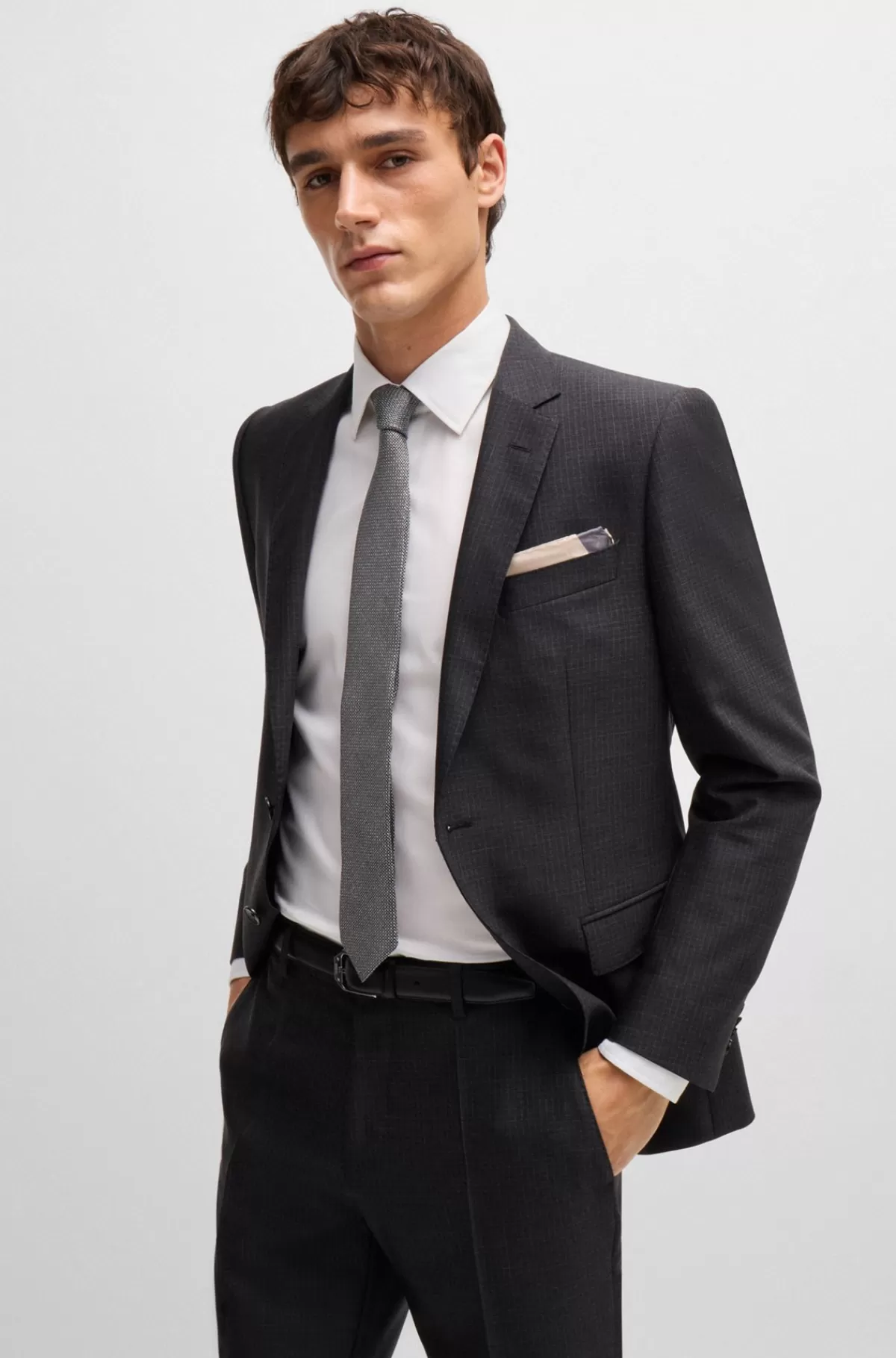 HUGO BOSS Silkeslips Med Vævet Jacquardmønster Grå Best Sale