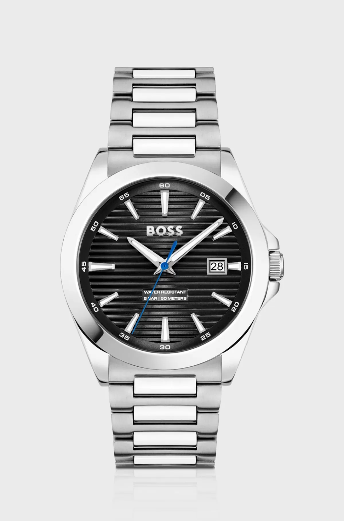 HUGO BOSS Silver-tone Watch With Black Grooved Dial Sølv Flash Sale