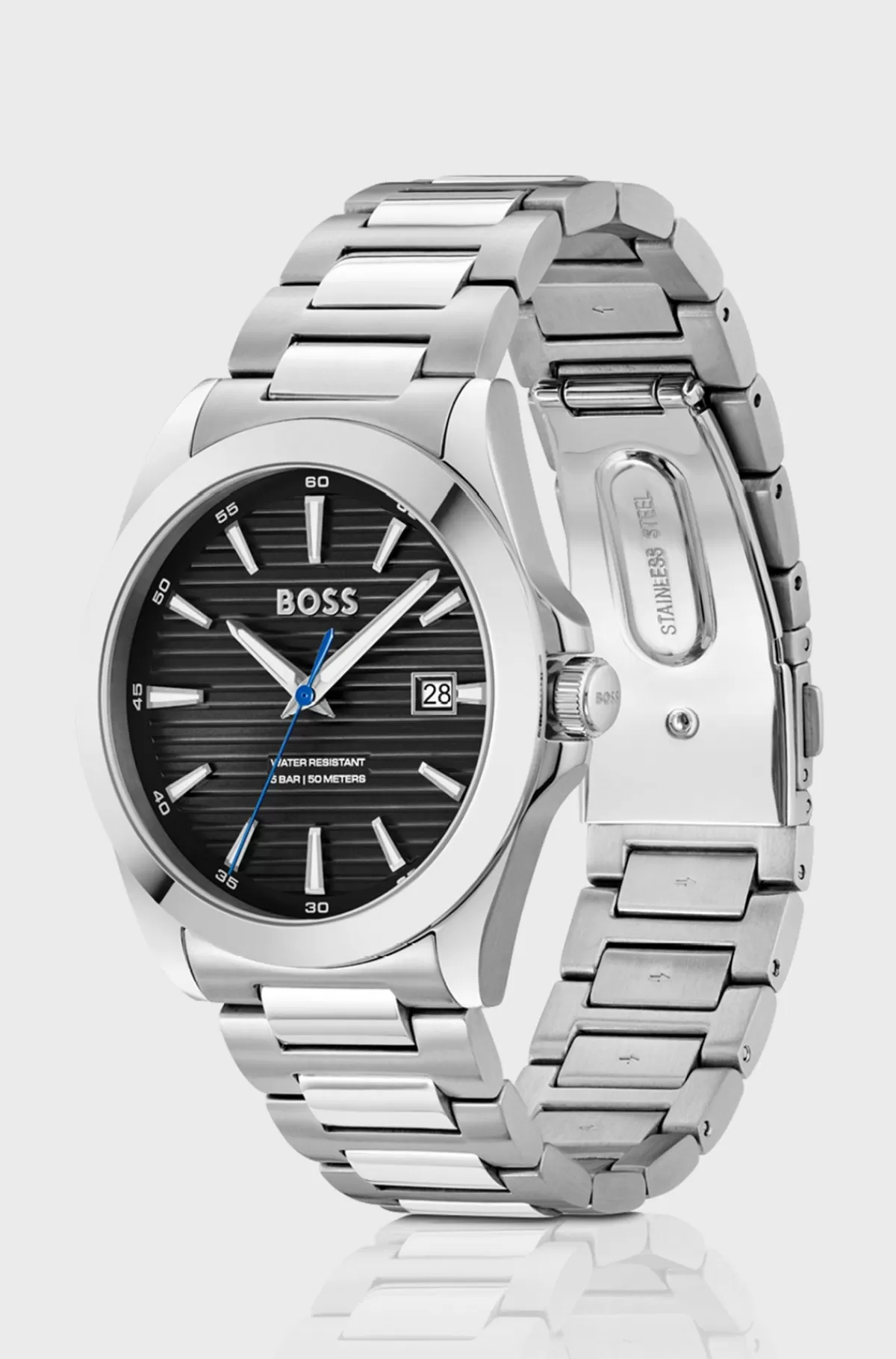 HUGO BOSS Silver-tone Watch With Black Grooved Dial Sølv Flash Sale