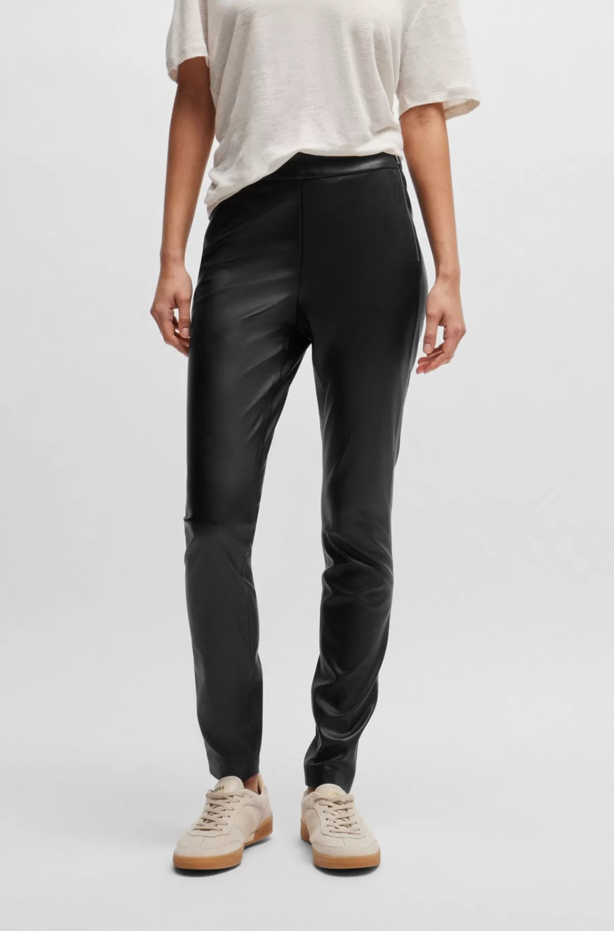 HUGO BOSS Skinny Fit Bukser Med Høj Talje Og Lynlås I Siden Sort Online