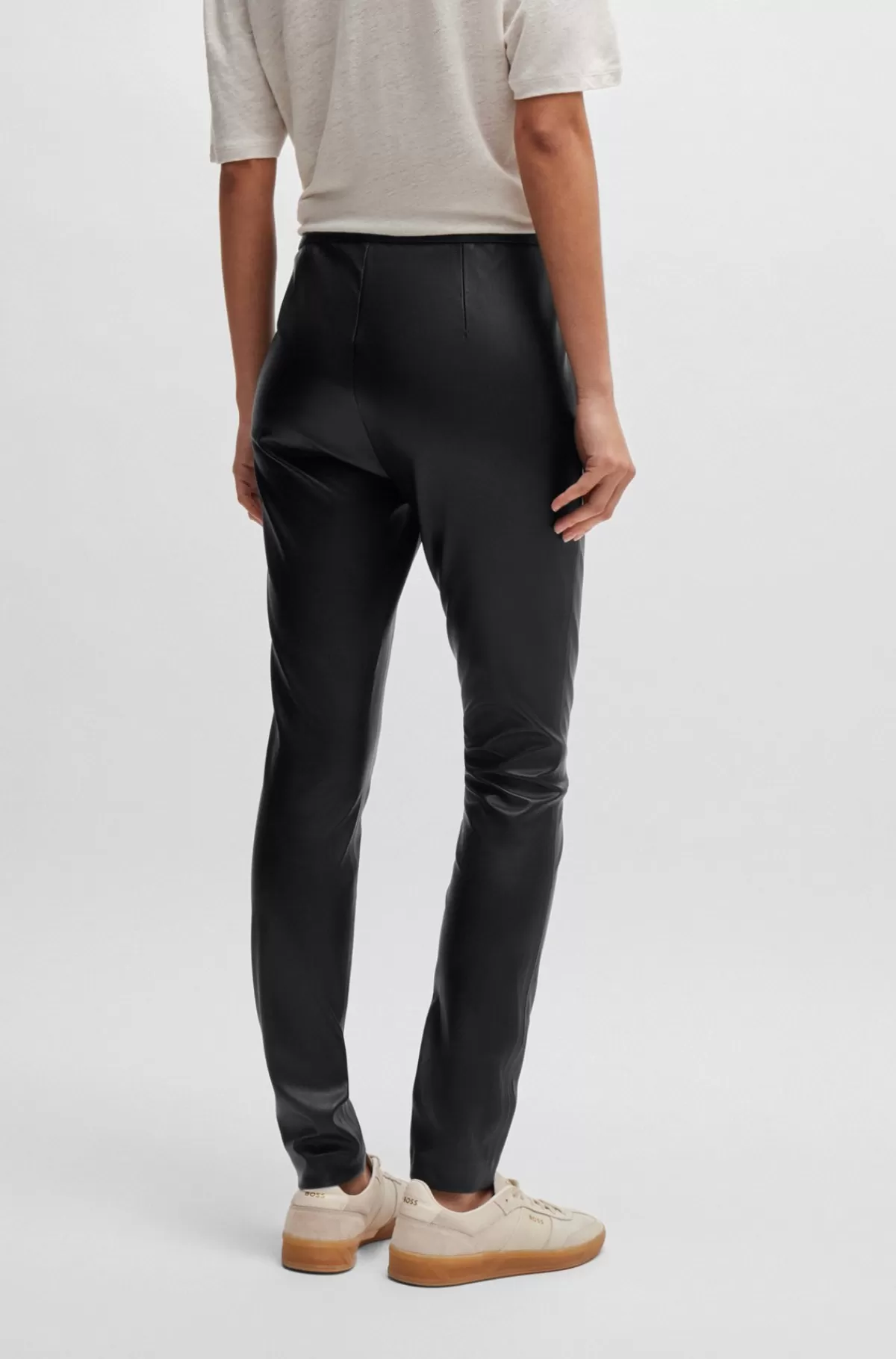 HUGO BOSS Skinny Fit Bukser Med Høj Talje Og Lynlås I Siden Sort Online