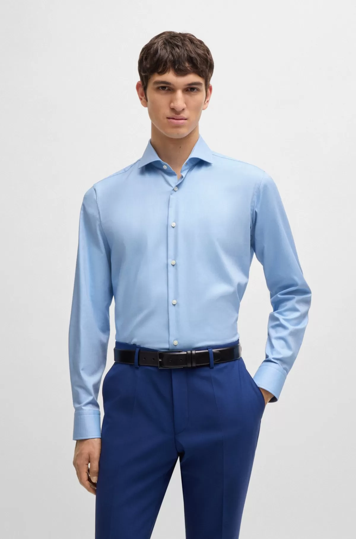 HUGO BOSS Skjorte I Almindelig Pasform I Bomuldstwill Med Stræk, Der Er Let At Stryge Lyseblå Fashion