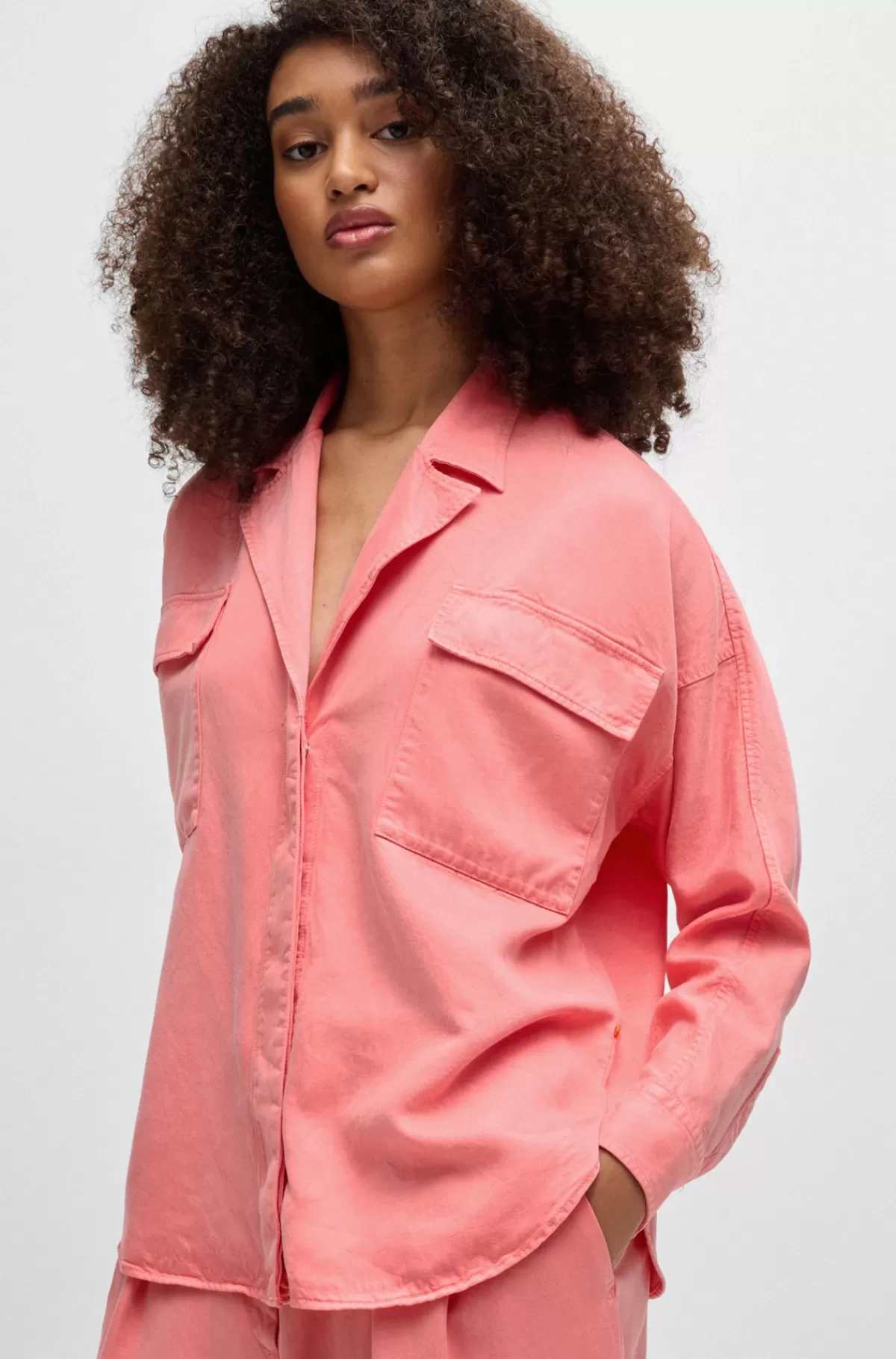 HUGO BOSS Skjorte I Blød Kanvas Med Regular Fit Og Brystlommer Lys pink Shop