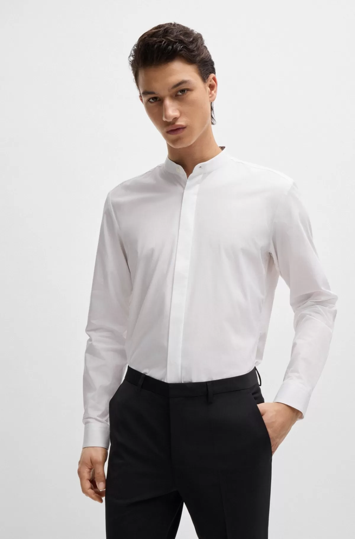 HUGO BOSS Skjorte I Bomuld Med Slim Fit Og Skjult Mønster Hvid Store