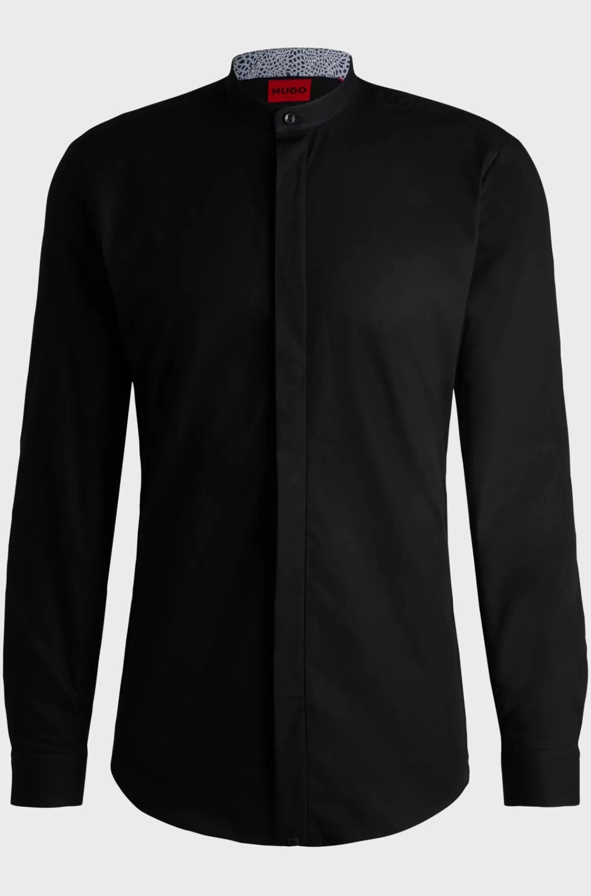 HUGO BOSS Skjorte I Bomuld Med Slim Fit Og Skjult Mønster Sort Store