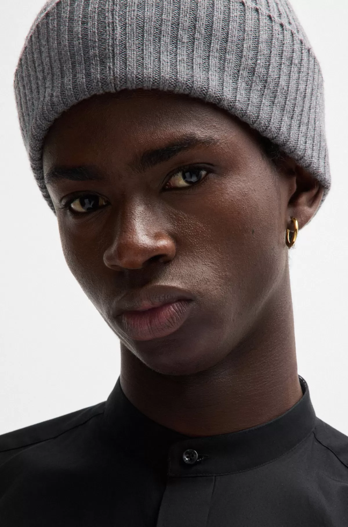 HUGO BOSS Skjorte I Bomuld Med Slim Fit Og Skjult Mønster Sort Store