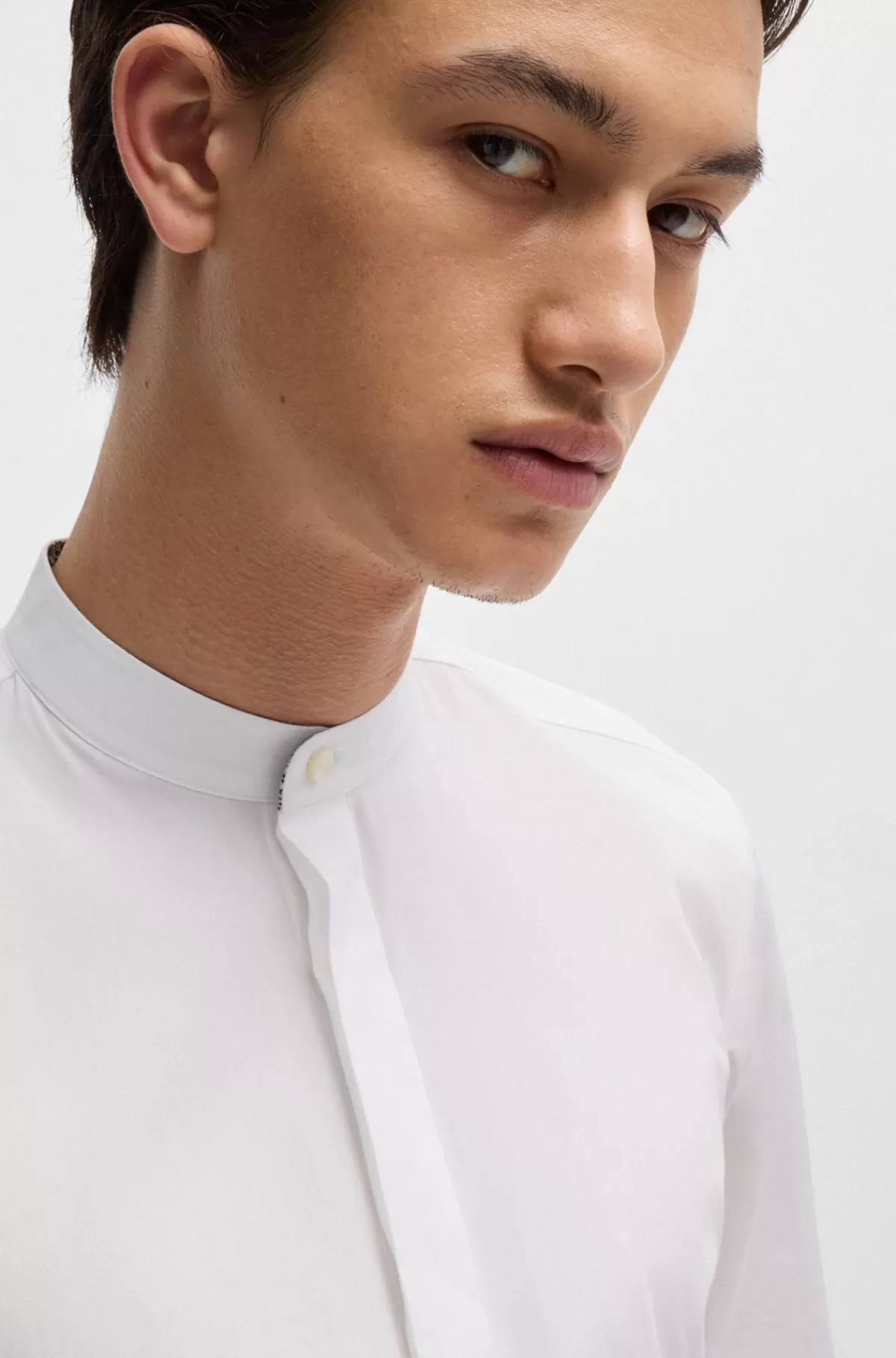 HUGO BOSS Skjorte I Bomuld Med Slim Fit Og Skjult Mønster Hvid Store