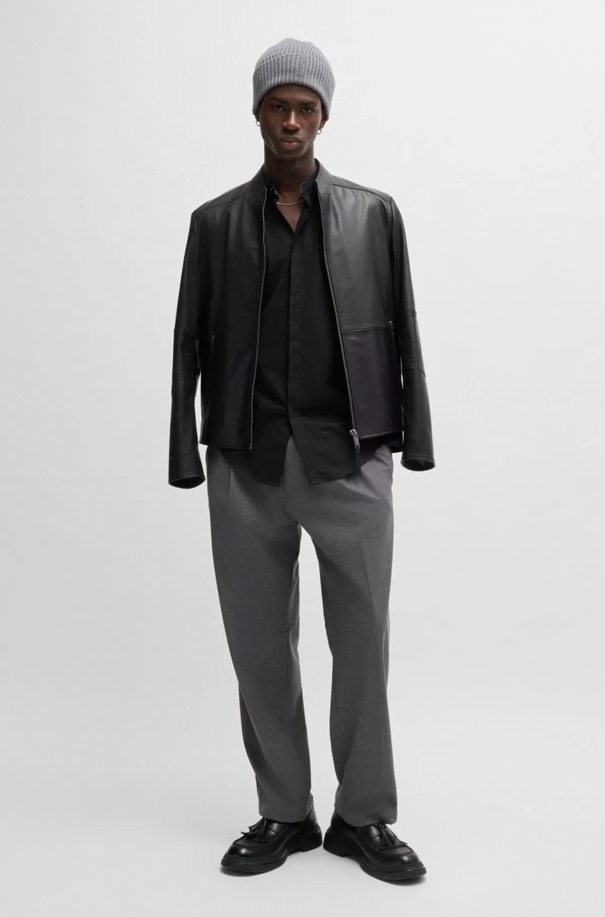 HUGO BOSS Skjorte I Bomuld Med Slim Fit Og Skjult Mønster Sort Store
