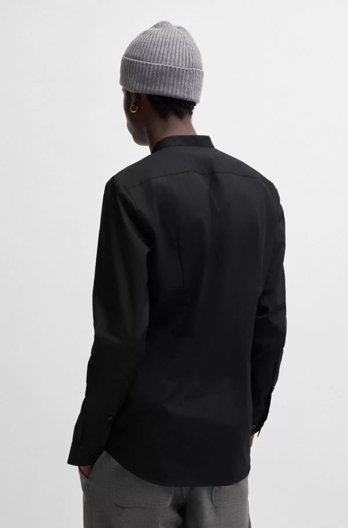 HUGO BOSS Skjorte I Bomuld Med Slim Fit Og Skjult Mønster Sort Store