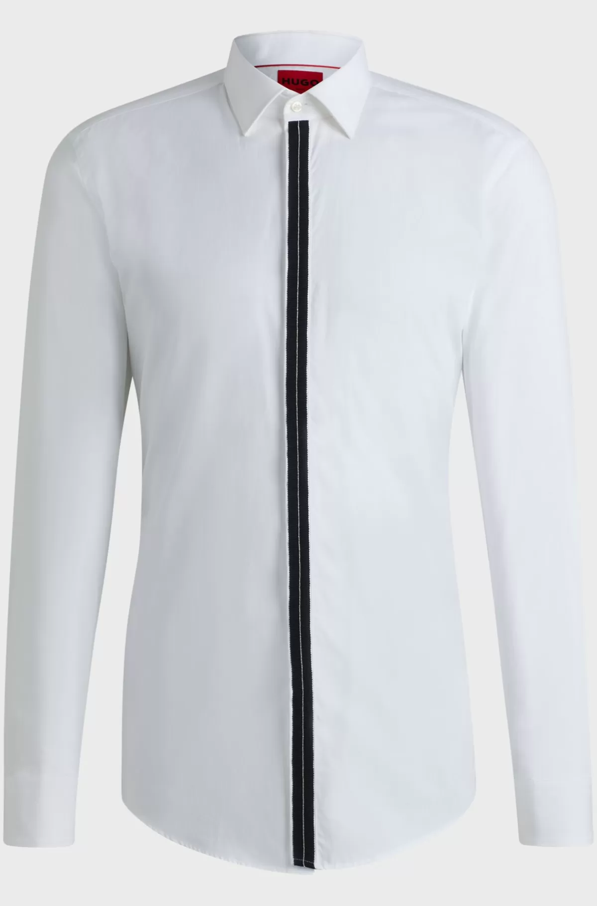 HUGO BOSS Skjorte I Bomuldspoplin Med Slim Fit Og Detalje På Stolpen Hvid Clearance