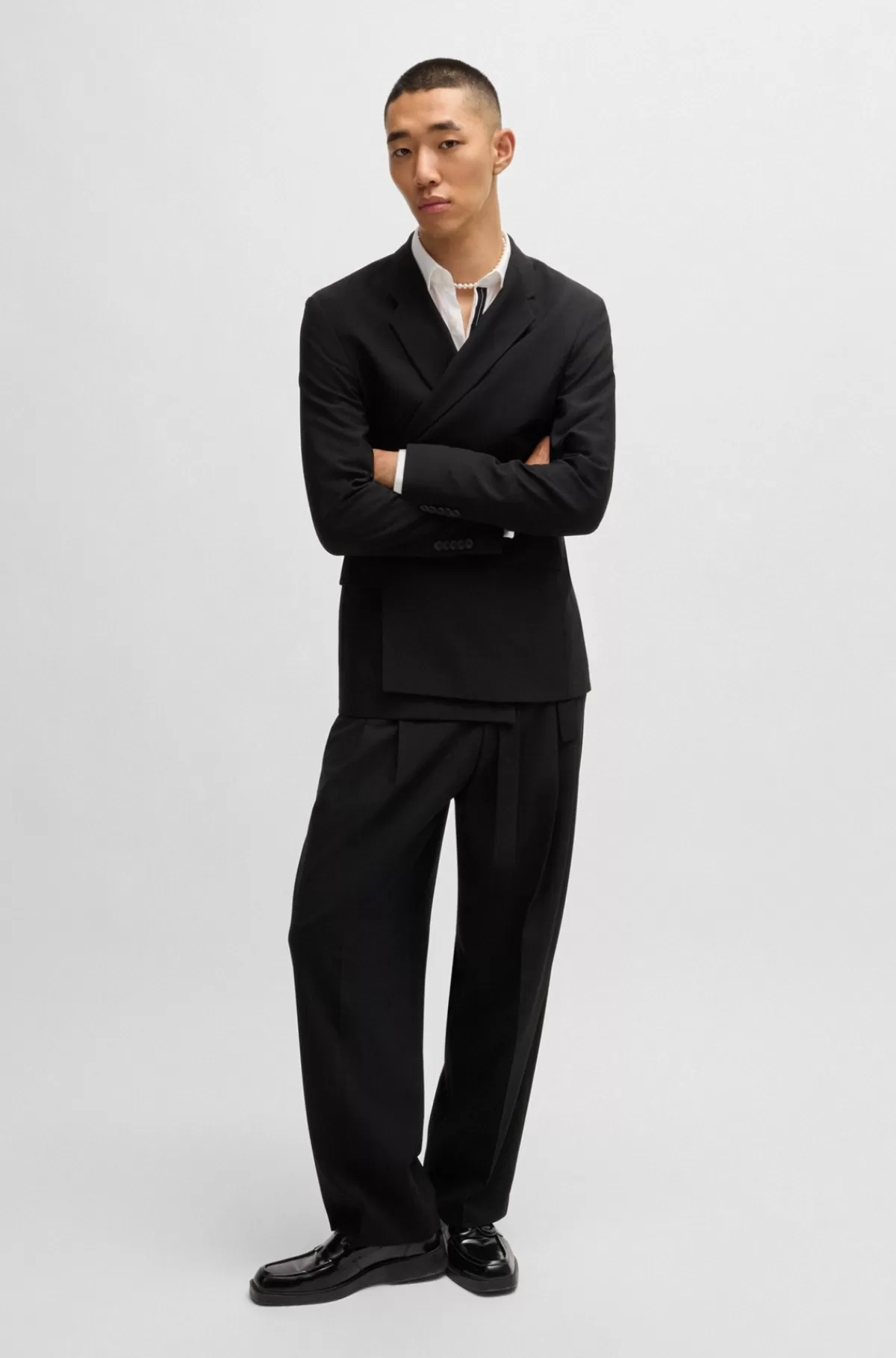 HUGO BOSS Skjorte I Bomuldspoplin Med Slim Fit Og Detalje På Stolpen Hvid Clearance