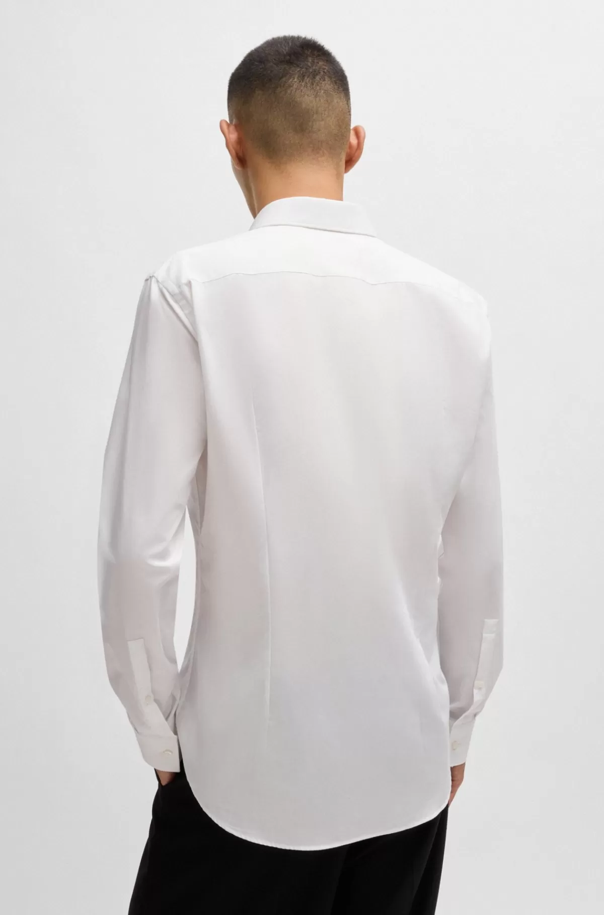 HUGO BOSS Skjorte I Bomuldspoplin Med Slim Fit Og Detalje På Stolpen Hvid Clearance
