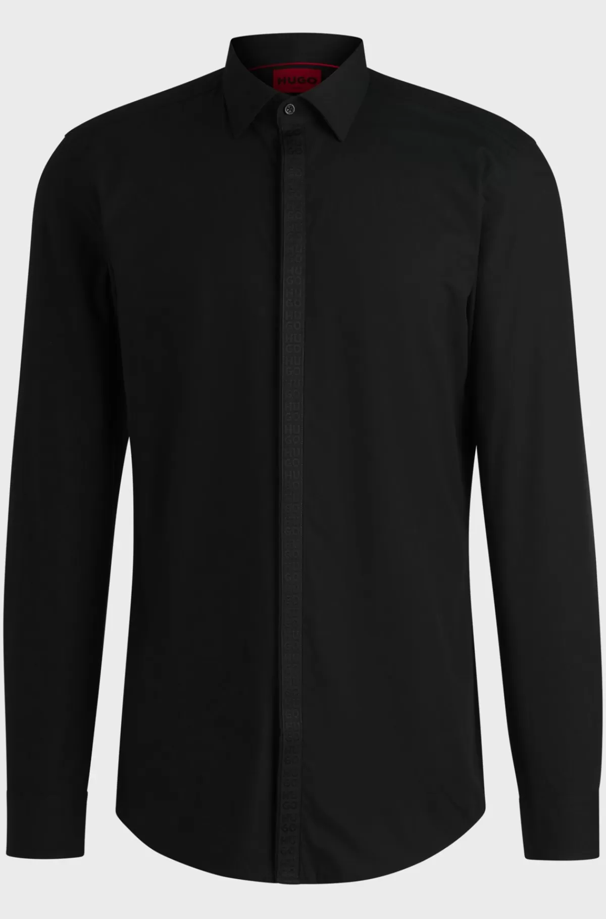HUGO BOSS Skjorte I Bomuldspoplin Med Slim Fit Og Kontrasterende Stolpelukning Sort Store