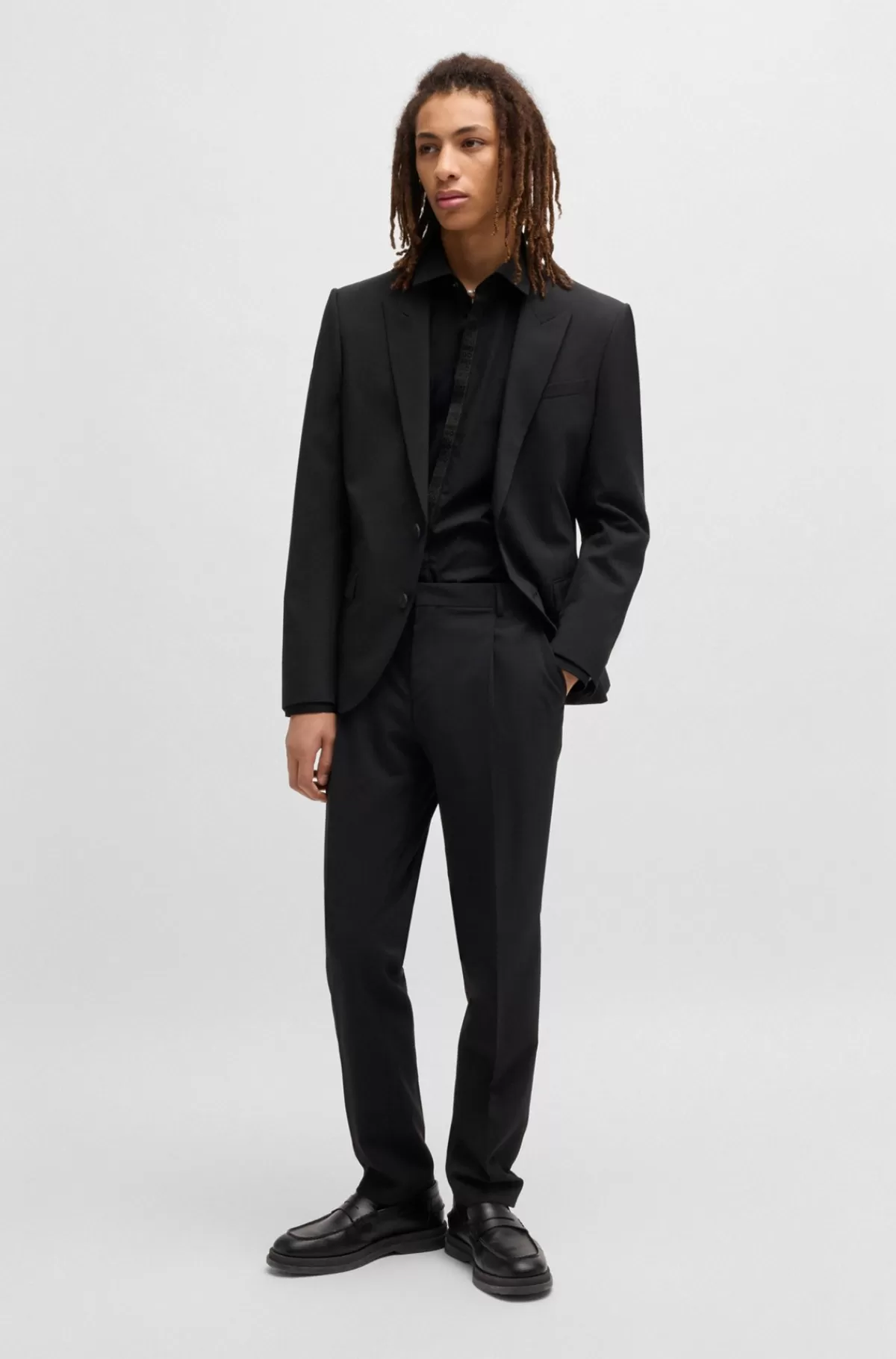HUGO BOSS Skjorte I Bomuldspoplin Med Slim Fit Og Kontrasterende Stolpelukning Sort Store