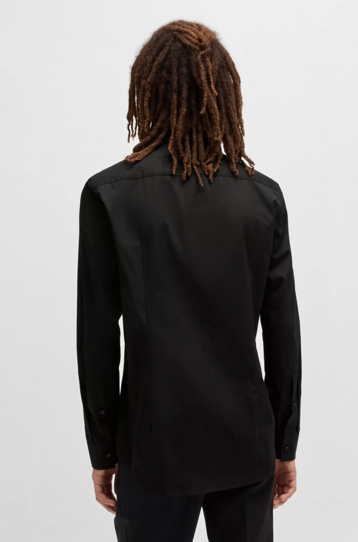 HUGO BOSS Skjorte I Bomuldspoplin Med Slim Fit Og Kontrasterende Stolpelukning Sort Store