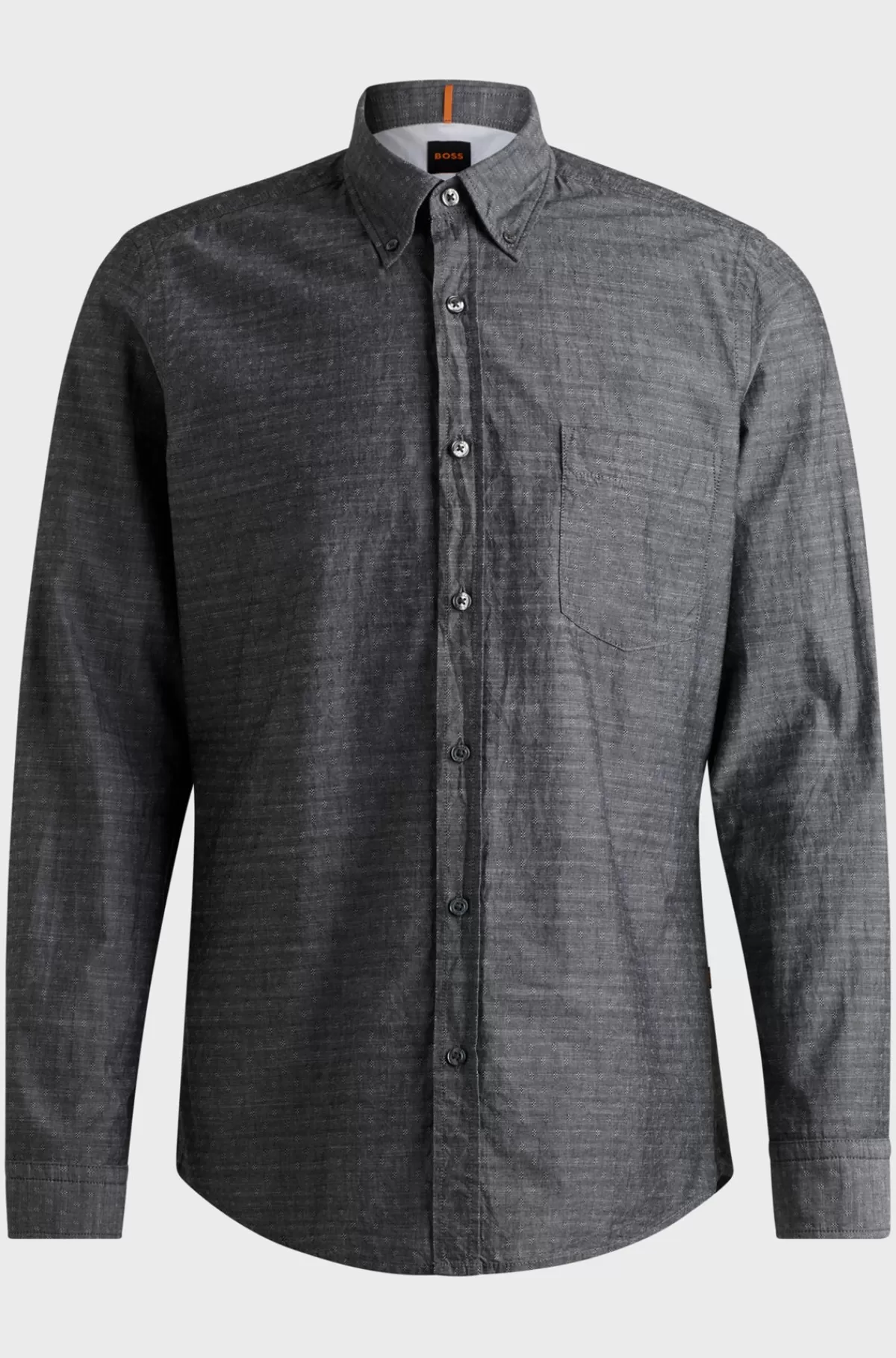 HUGO BOSS Skjorte I Dobby-bomuld Med Afslappet Krave Og Regular Fit Sort Hot