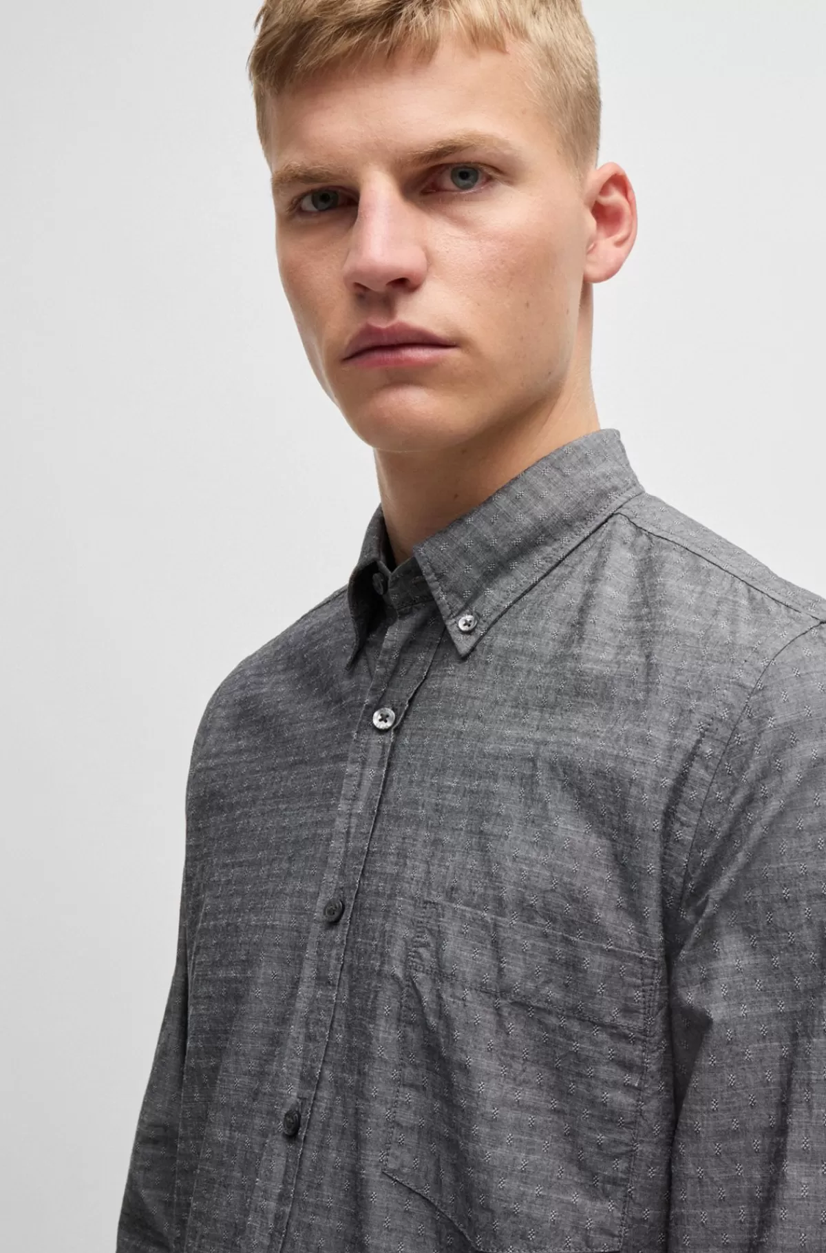 HUGO BOSS Skjorte I Dobby-bomuld Med Afslappet Krave Og Regular Fit Sort Hot