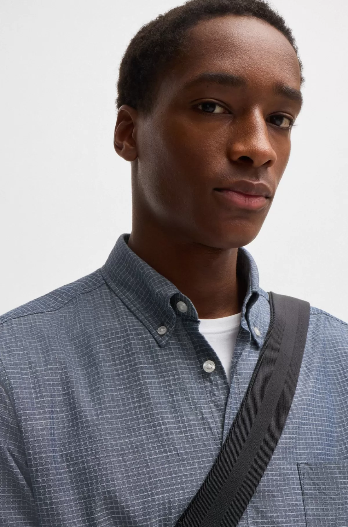 HUGO BOSS Skjorte I Dobby-bomuld Med Afslappet Krave Og Regular Fit Lyseblå Clearance